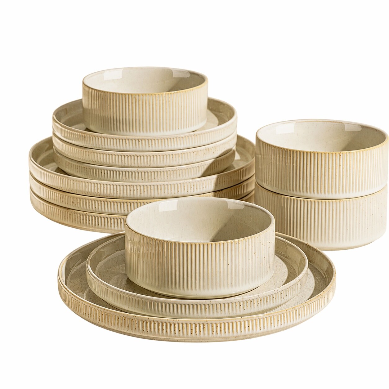 Aoibox  12 Piece Lightweight Speckled Scratch Resistant Porcelain Plates and Bowls Dinnerware Set Service for 4