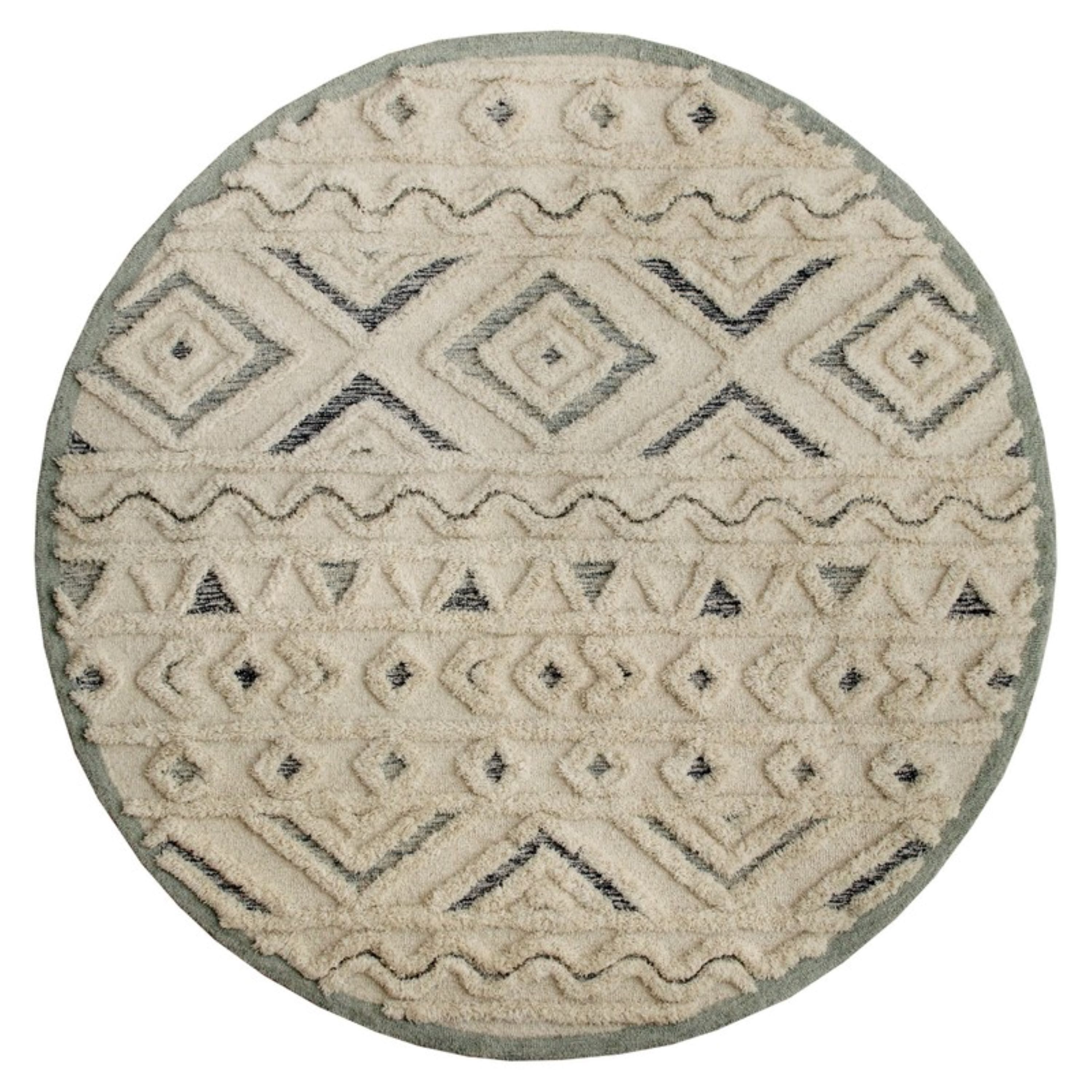 Handmade Light Blue Round Tufted Wool Geometric Area Rug