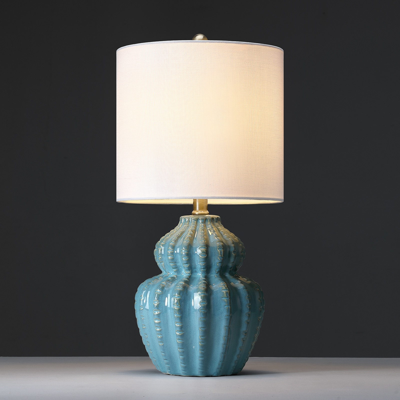 True Fine - 18.5-in Mottled Blue On/Off switch Table Lamp with Fabric Shade