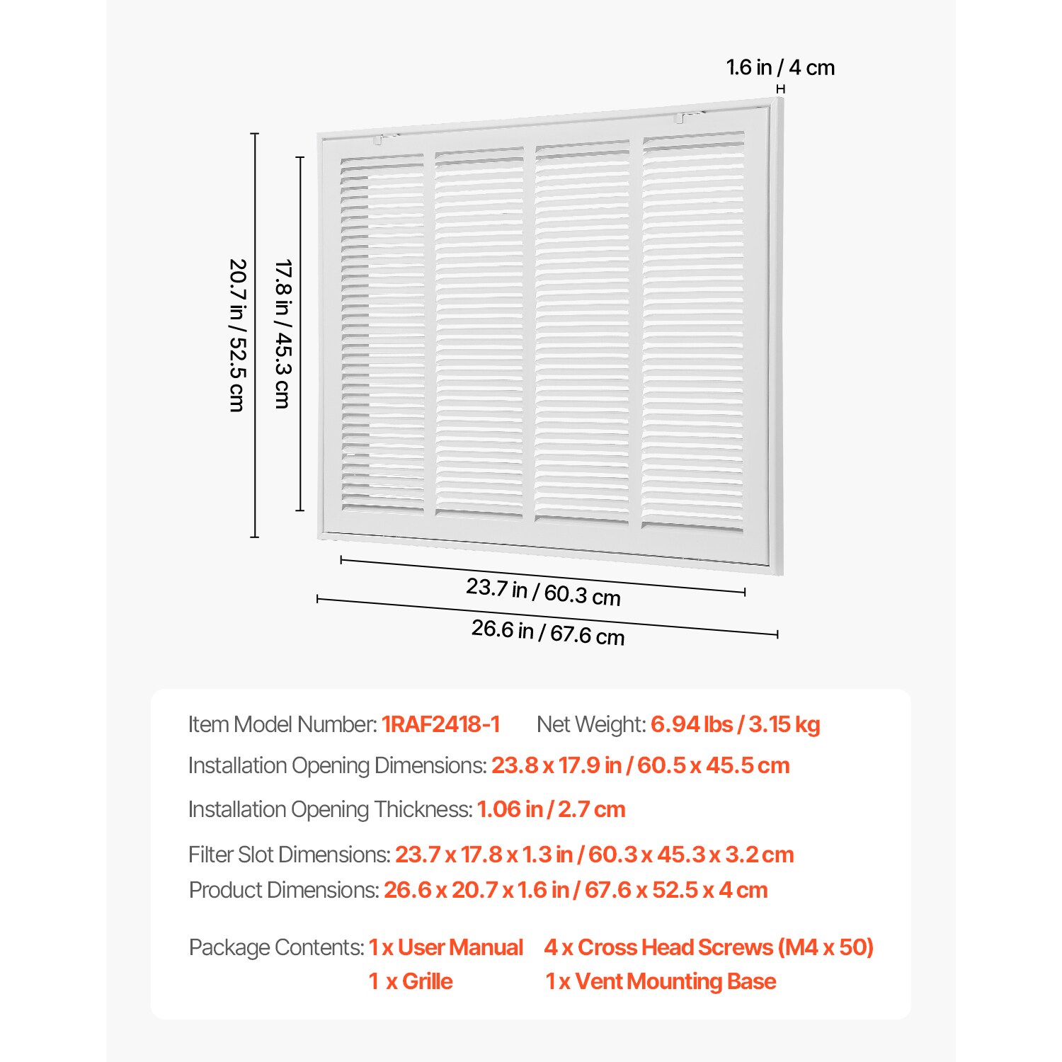 VEVOR HFGLGZW24H186BYVM1V0 grilles - View #8