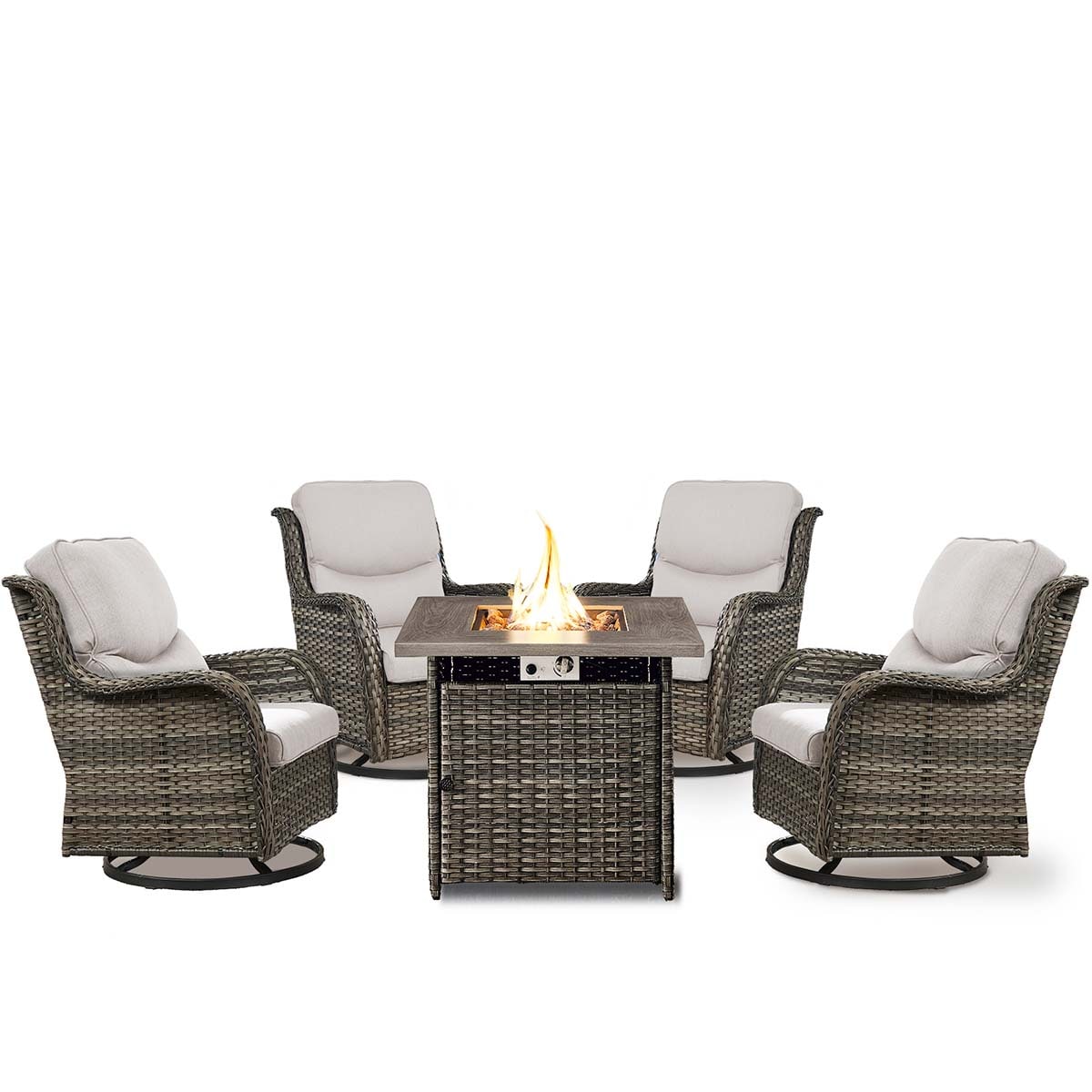 Rilyson FS099024XLX2-3 CAROLINA 5 -Piece Woven Patio Conversation Set with Gray Cushions