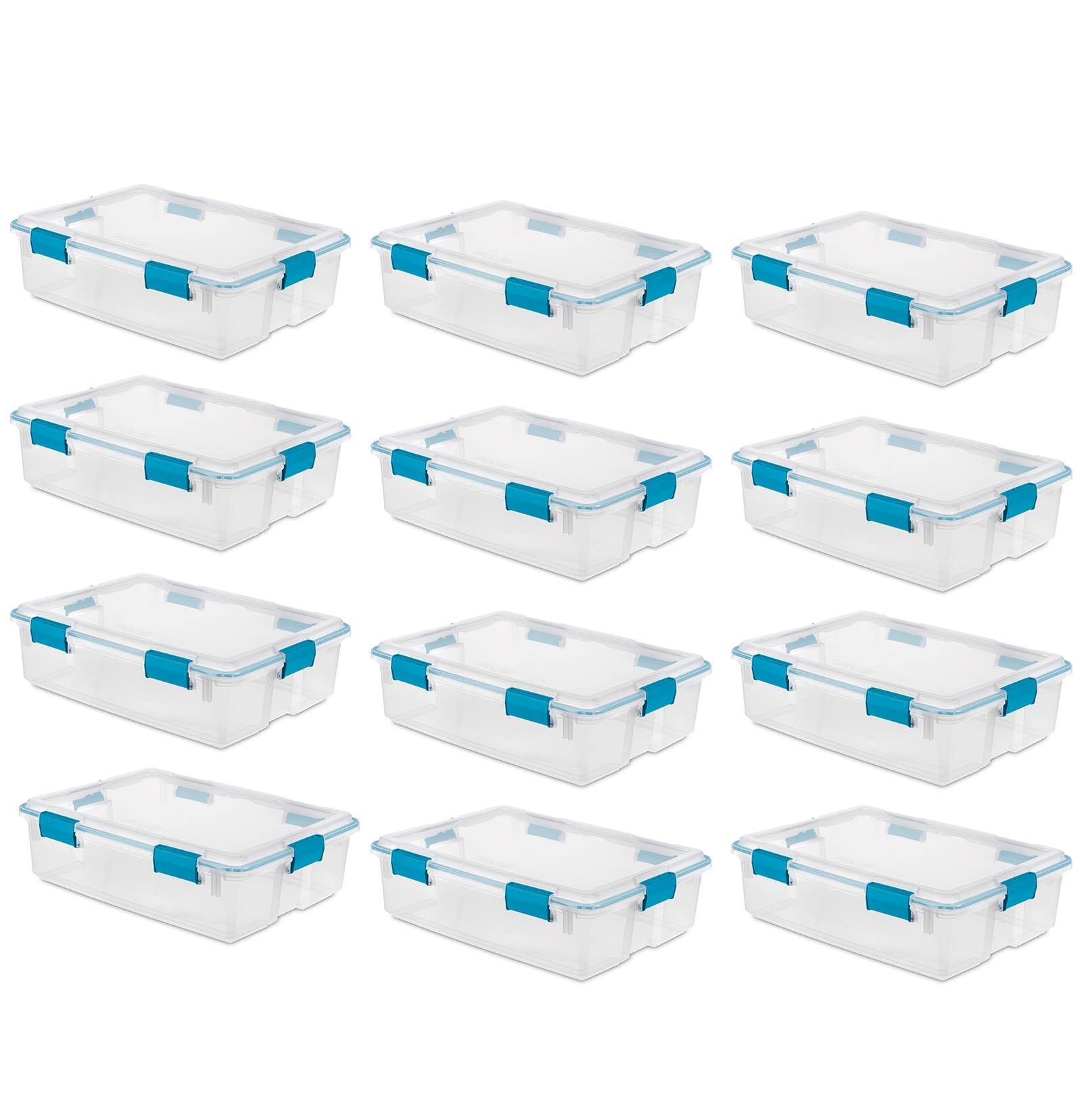Sterilite 70 Quart Clear Plastic Storage Bin with White Latch Lid, 12 Pack  