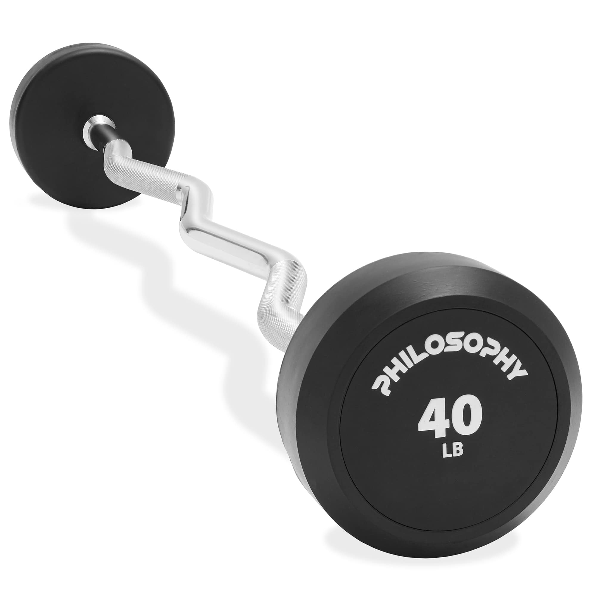 Philosophy Gym FIT-XB-C-402 Rubber Fixed Barbell - 40-lb Pre-Loaded Weight EZ Curl Bar