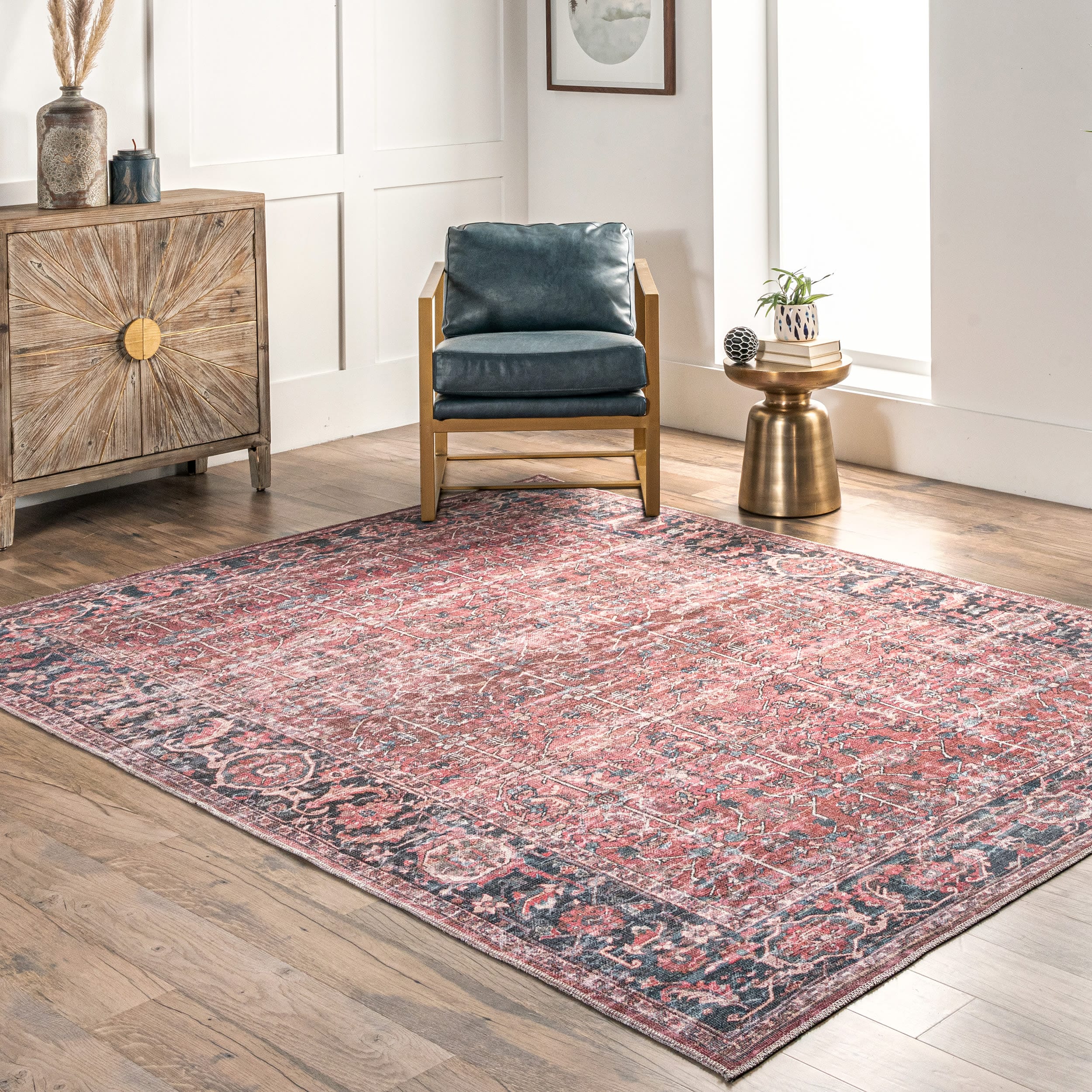 nuLOOM KFAE06A-305 Aerin 3 x 5 (ft) Loomed Polyester Rust Rectangular Indoor Medallion Global Machine washable Area rug