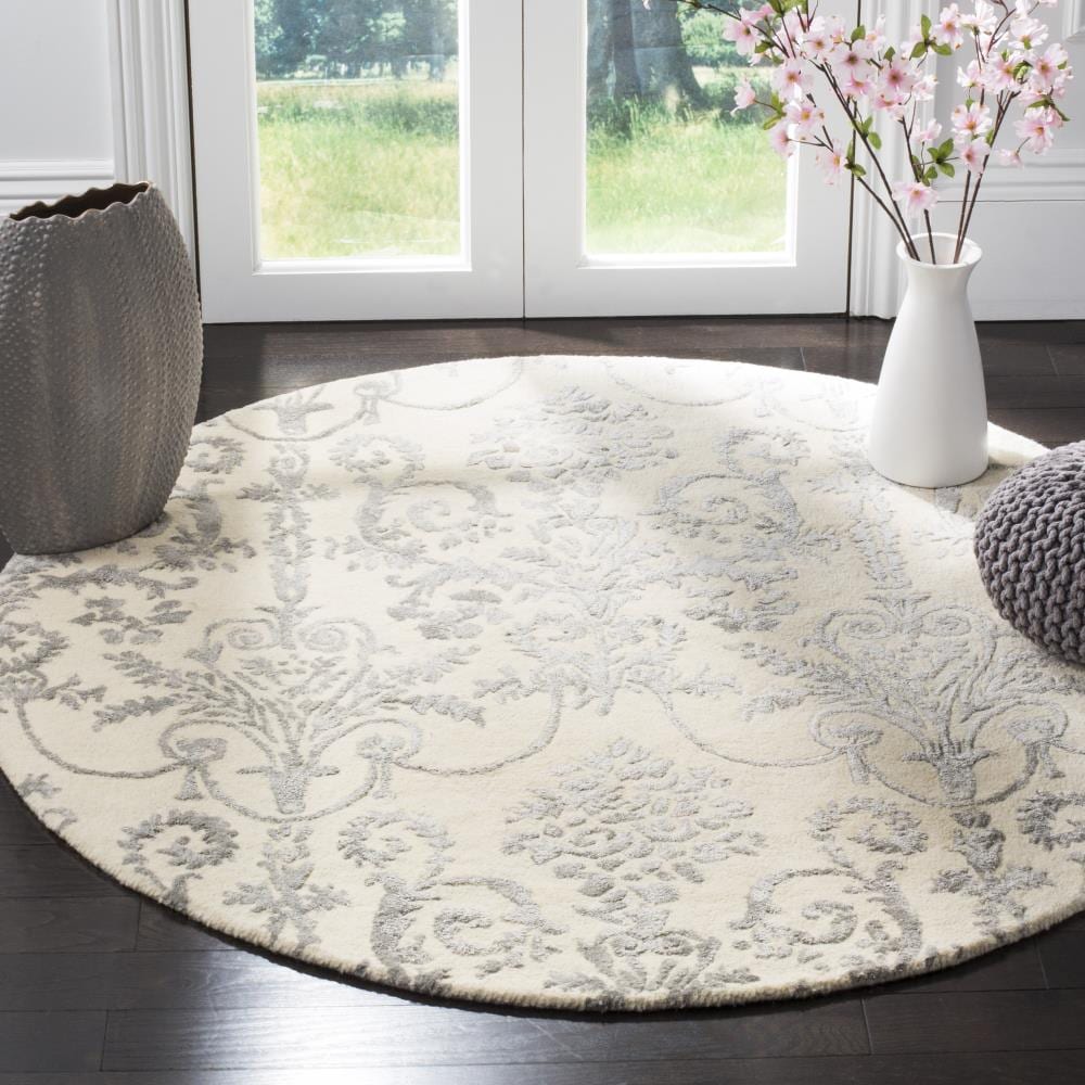 Hand-tufted Elegance Round Gray Wool & Viscose Rug - 59"