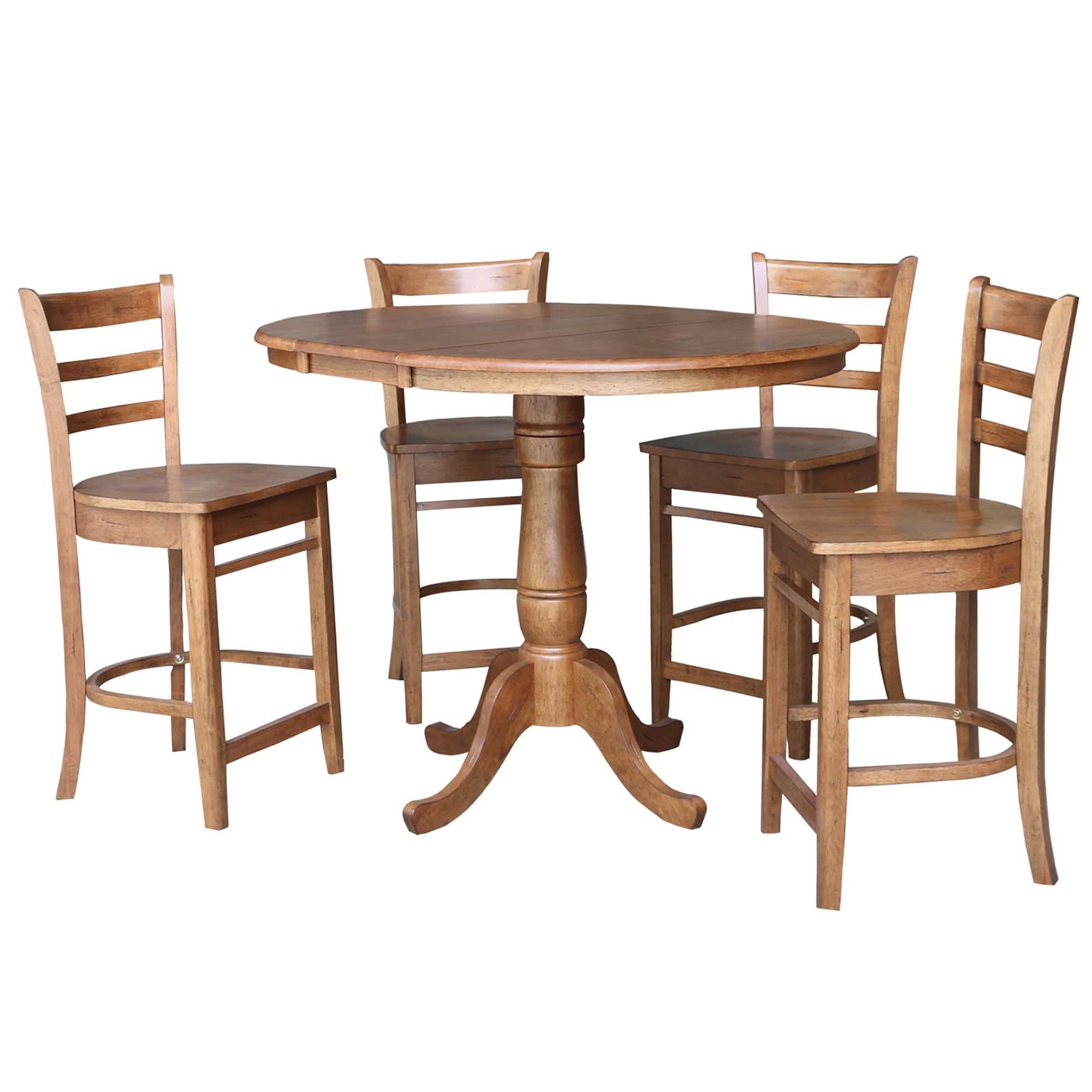 International Concepts K42-36RXT-6B-S6172-4 Distressed oak Transitional Dining Room Set with Round Table ( Seats 4 )
