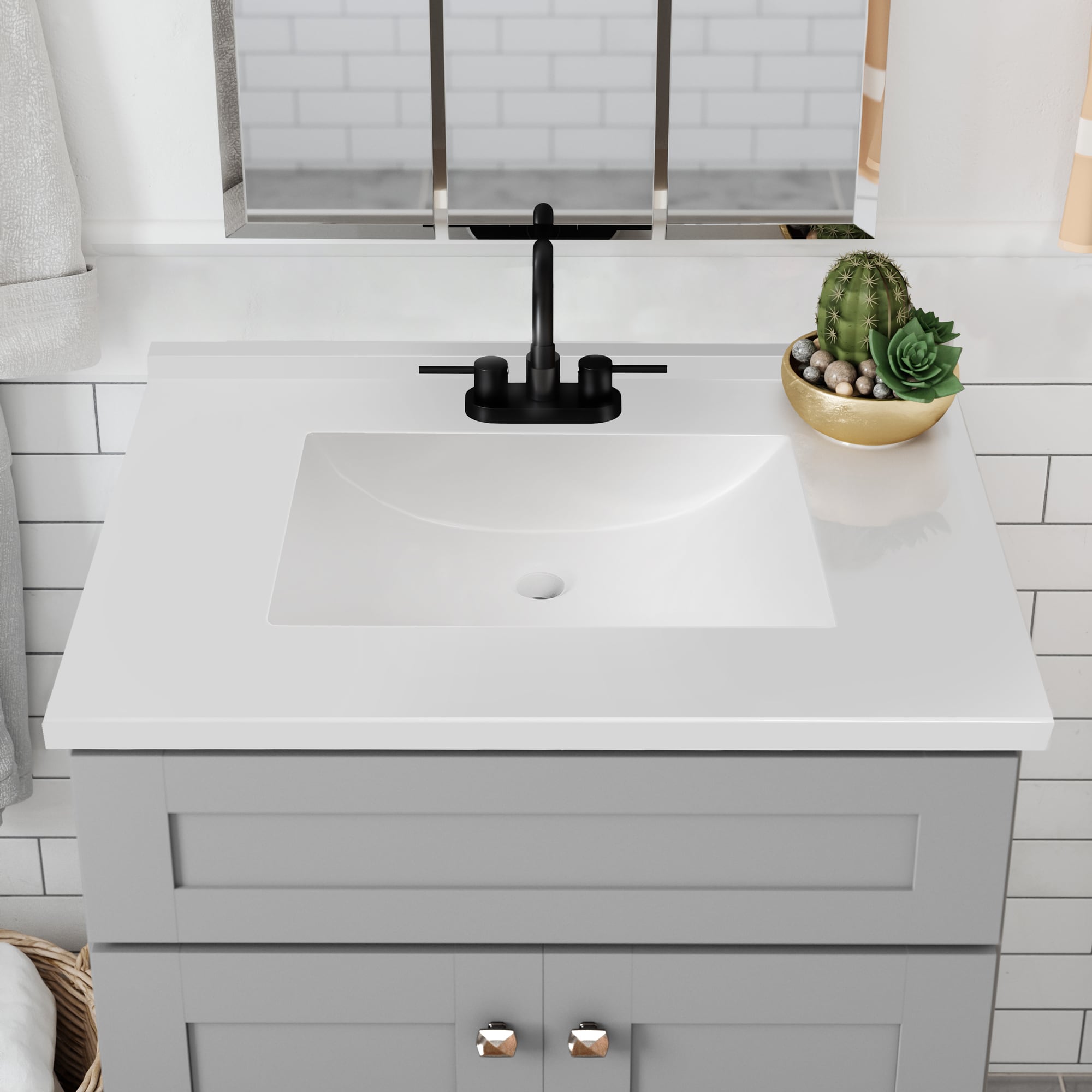31-Inch Solid White Cultured Marble Vanity Top with Backsplash