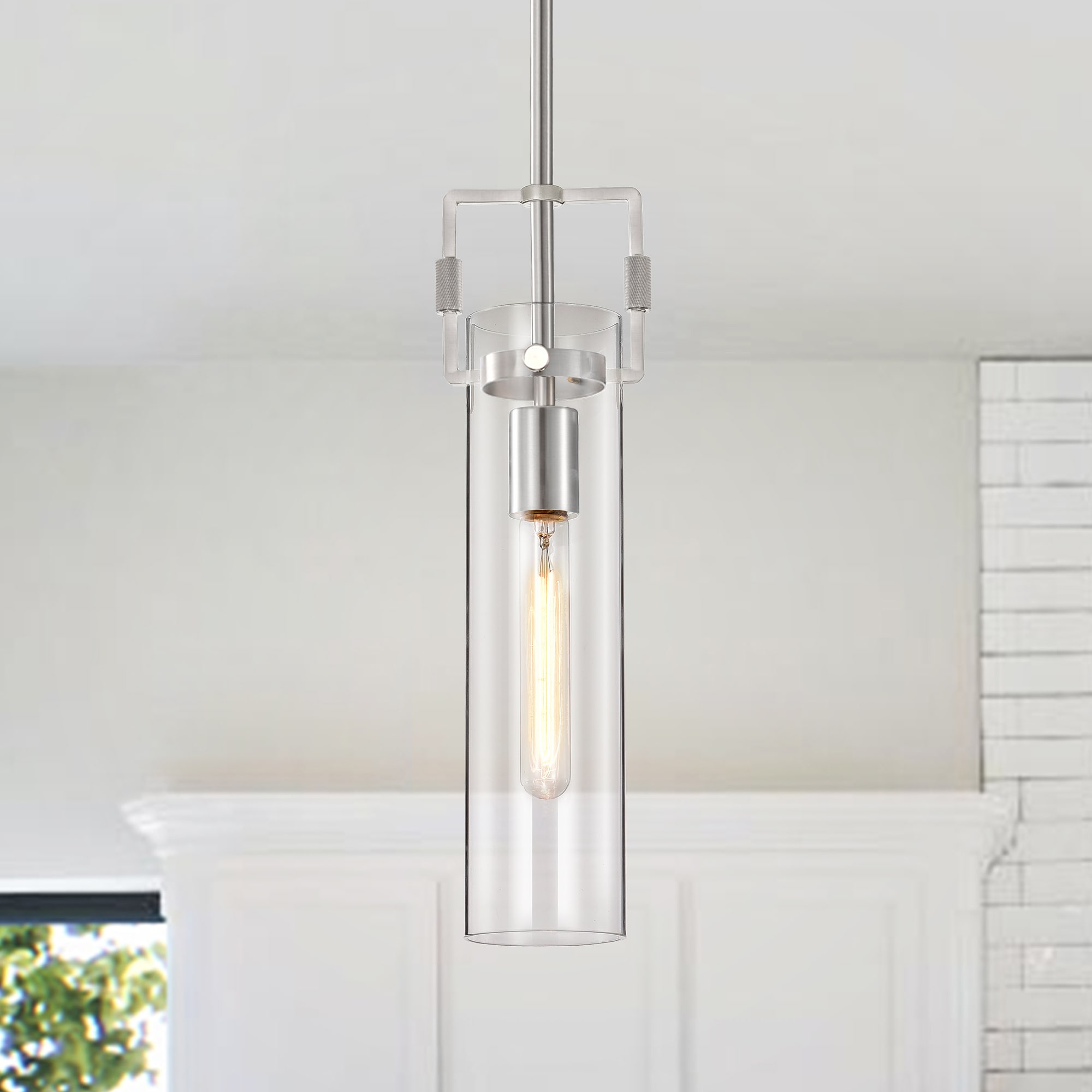 Edvivi EPJ4611BN-3PACK Essence 1 -Light Brushed Nickel Modern/contemporary Clear glass Cylinder Mini Hanging Pendant light