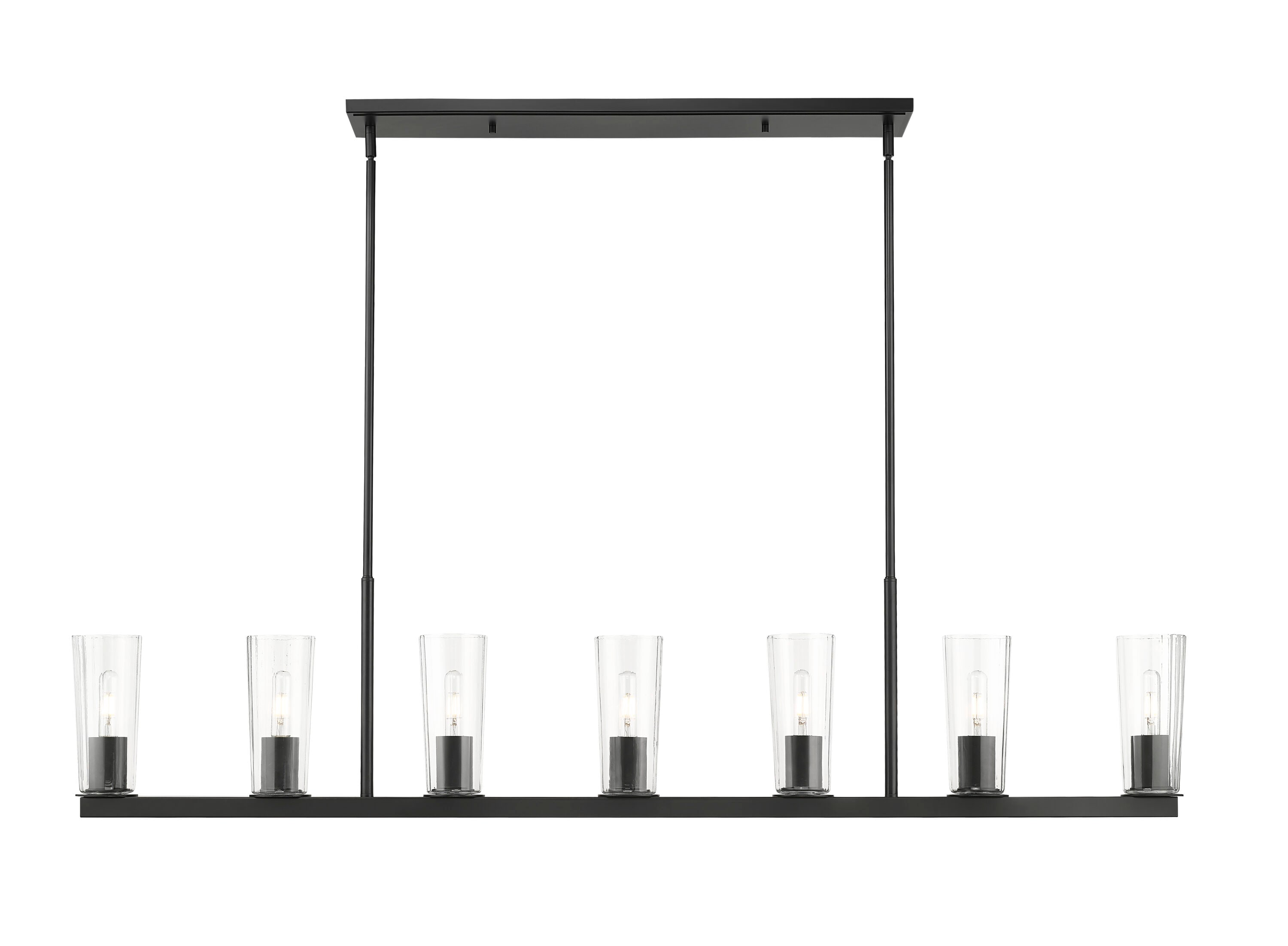 Matte Black 7-Light Linear Chandelier with Tapered Glass Shades