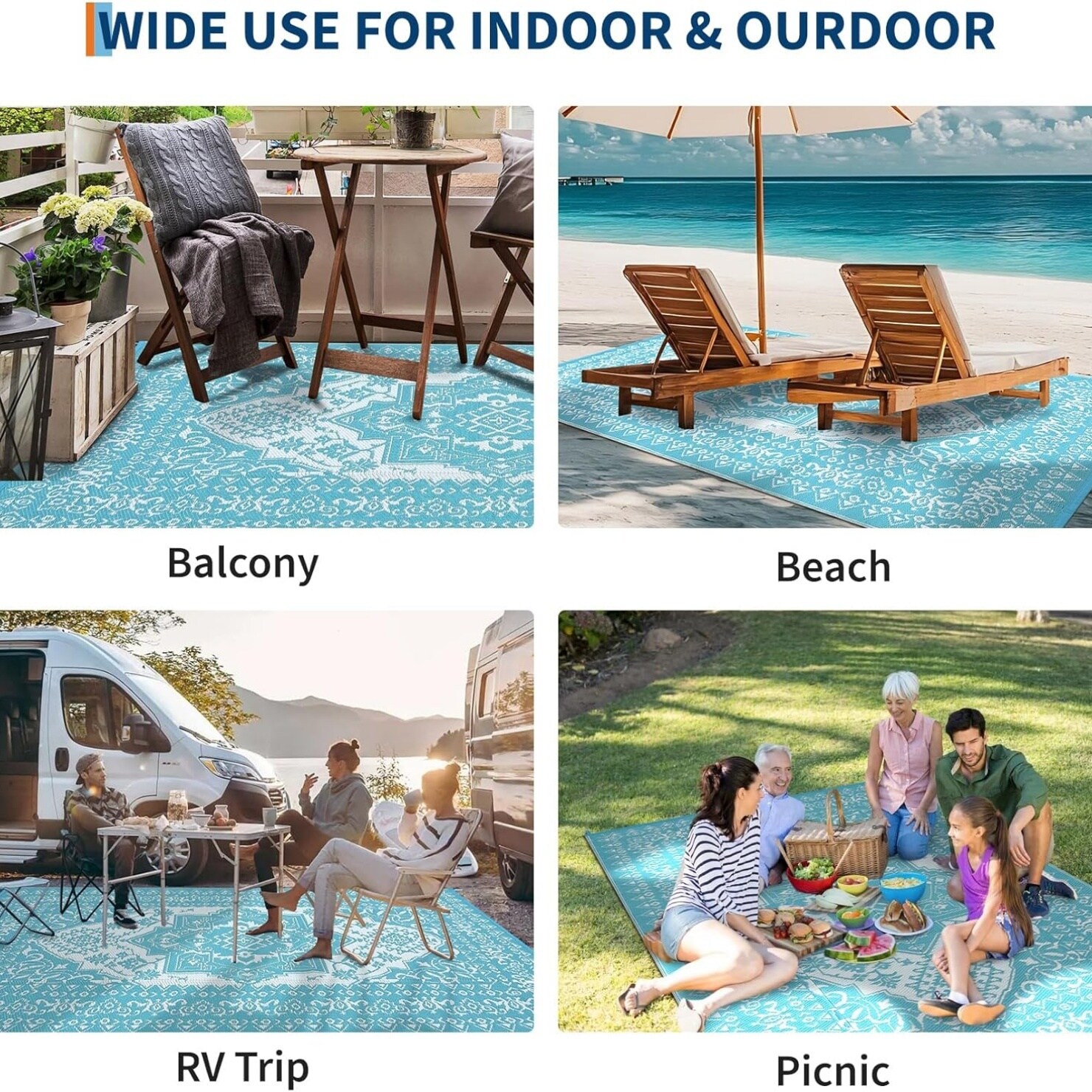 GarveeLife 8ftx10ft Waterproof Reversible Outdoor Plastic Straw Rug ...