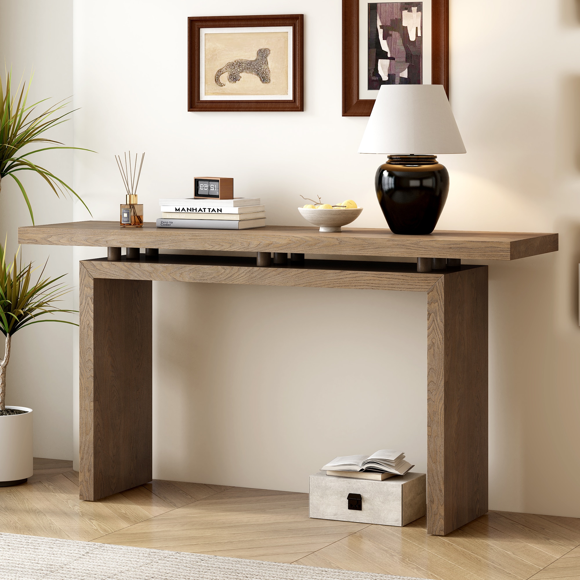 ModernLuxe N711P241324O Uniquely Designed Ash Veneer Console Table Modern Simple Style Featuring Clever Tabletop Design Suitable for Entryway Hallway Living Room Foyer