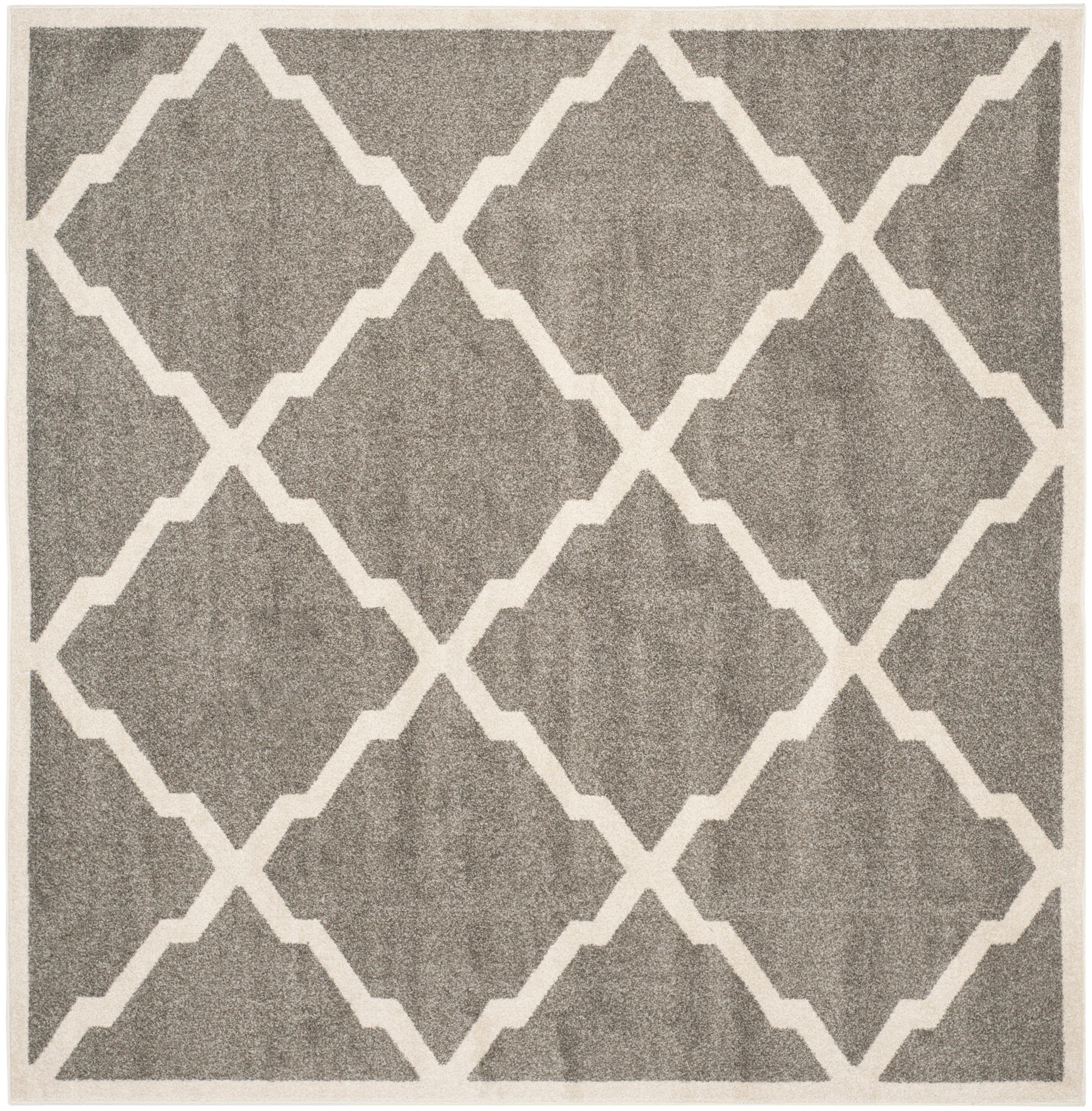 Reversible Dark Grey and Beige Geometric Synthetic Square Rug