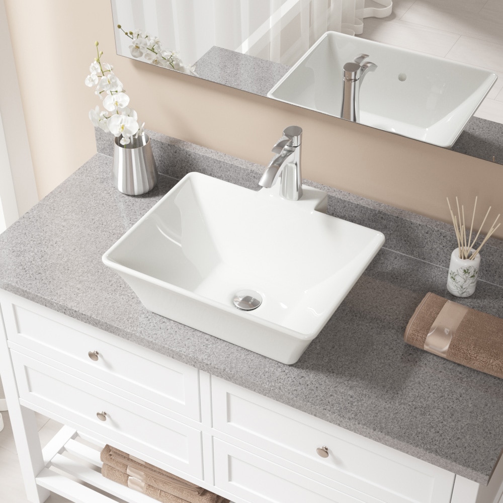MR Direct V290-B-725-C Porcelain Vessel Round Traditional Bisque Bathroom Sink with Faucet Included with Drain Included ( 18.75-Inches x 17.25-Inches )