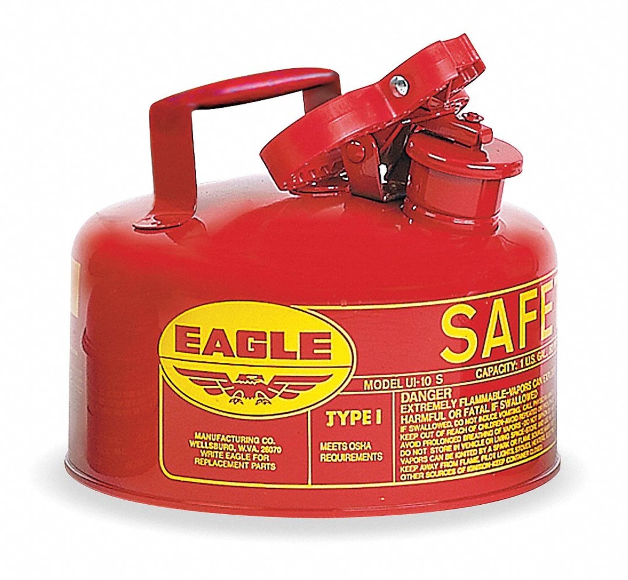 Eagle  UI10S 1 Gallon Type I Metal Gas Can  Galvanized Steel Red