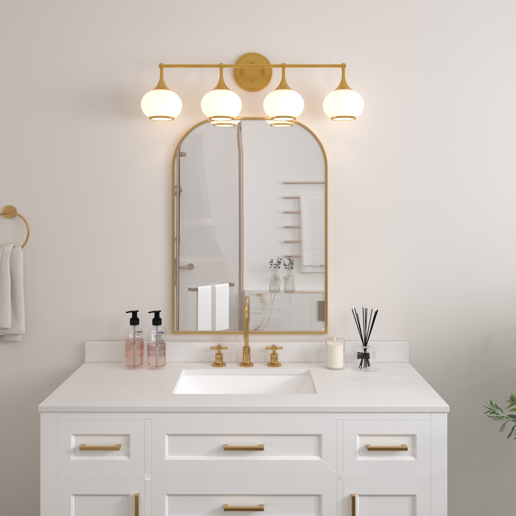 ACROMA Skokie 32.25-in 4 Light Satin Brass Modern/contemporary Bathroom Vanity light