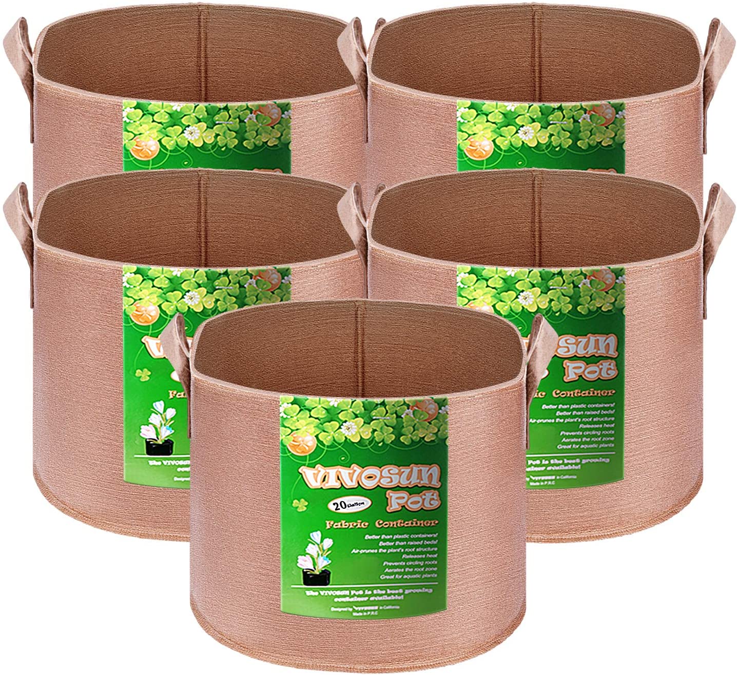 Breathable Fabric Planting Containers and Pots 25 gal. Planter with Handles (5-Pack)