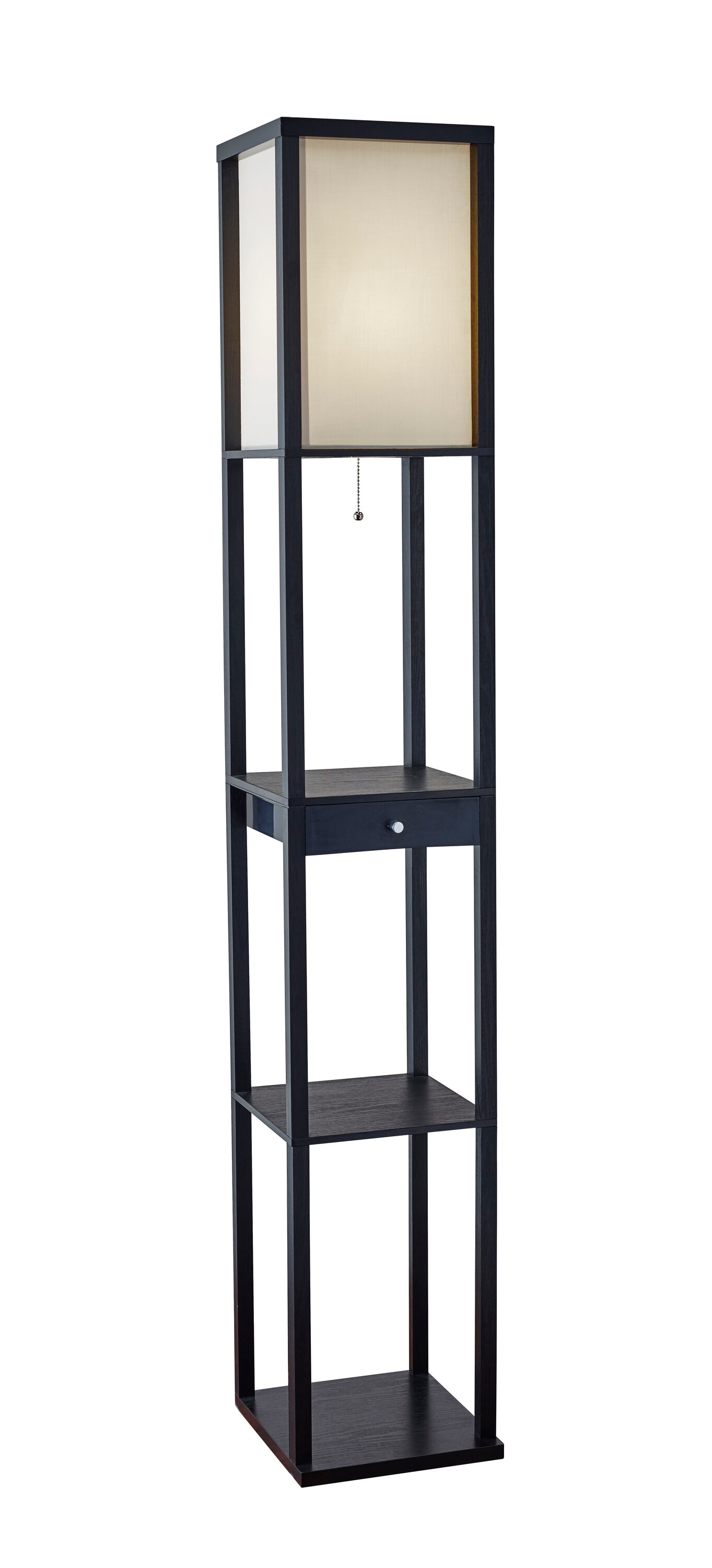 Black MDF Shelf Floor Lamp with Drawer and Lampshade