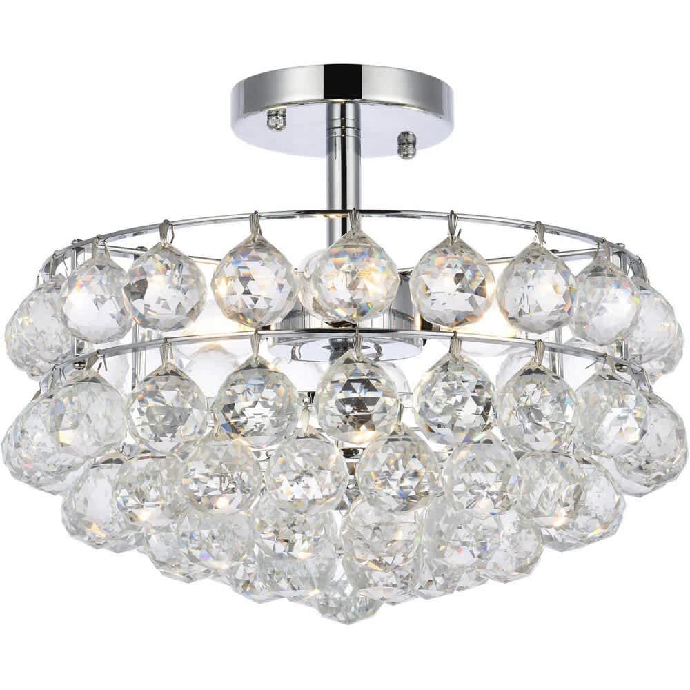 Elegant Lighting A-EL-1107F14C Savannah 3 - Light Chrome Contemporary Incandescent Crystal And Iron Flush Mount Light