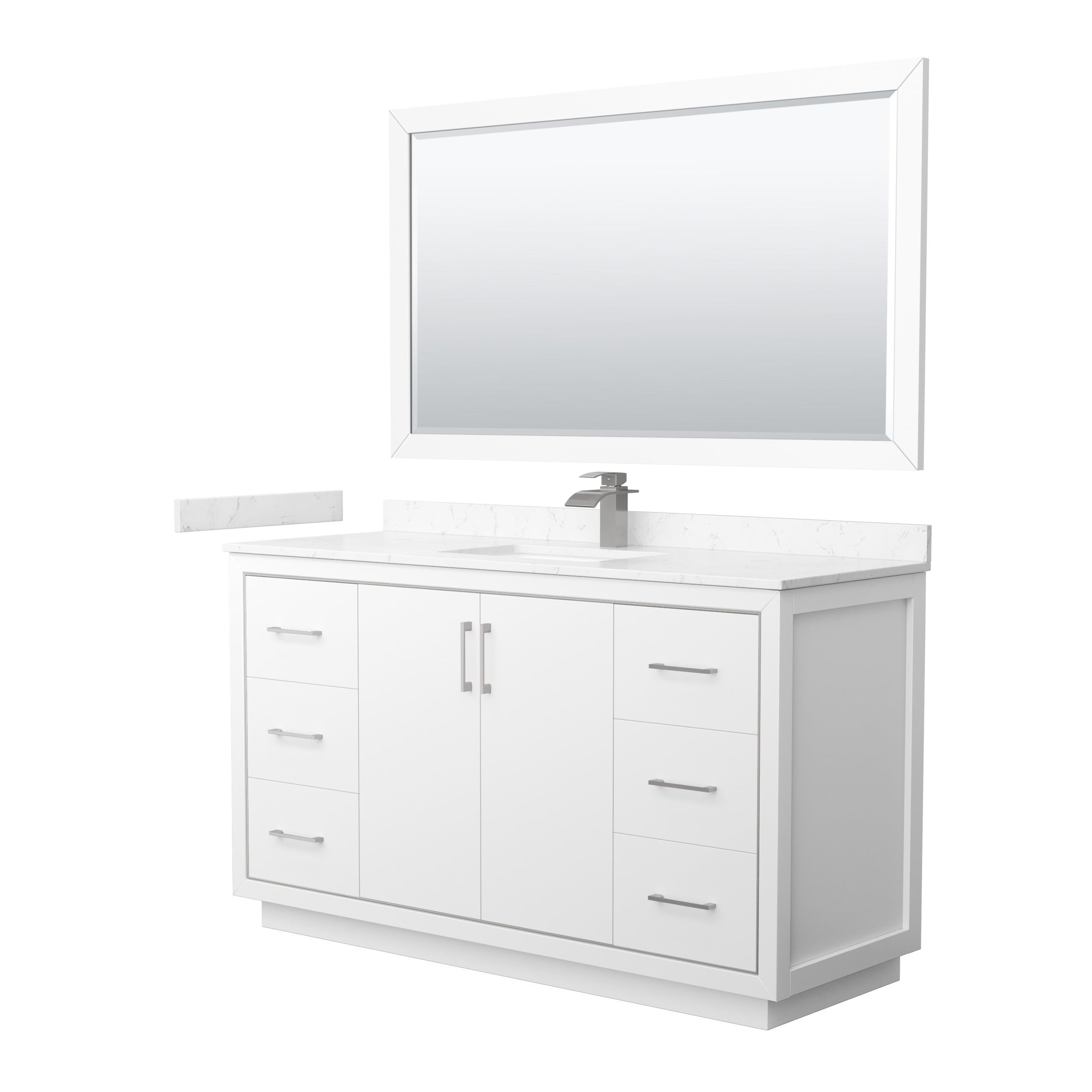 Wyndham Collection WCF111160SWHC2UNSM58 Icon 60-in White with Brushed Nickel Trim Undermount Single sink Bathroom Vanity with Carrara cultured marble Cultured marble Top (Mirror Included)