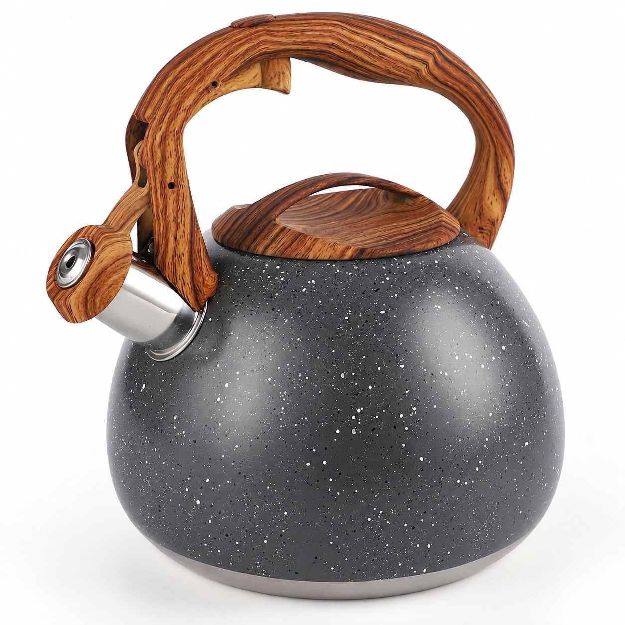 DHMHD 2.7 Quart Tea Kettle for Stovetops Food Grade Stainless Steel Teapot with Loud Whistle Cool Touch Wood Pattern Handle Rust Resistant #LDH0817X135