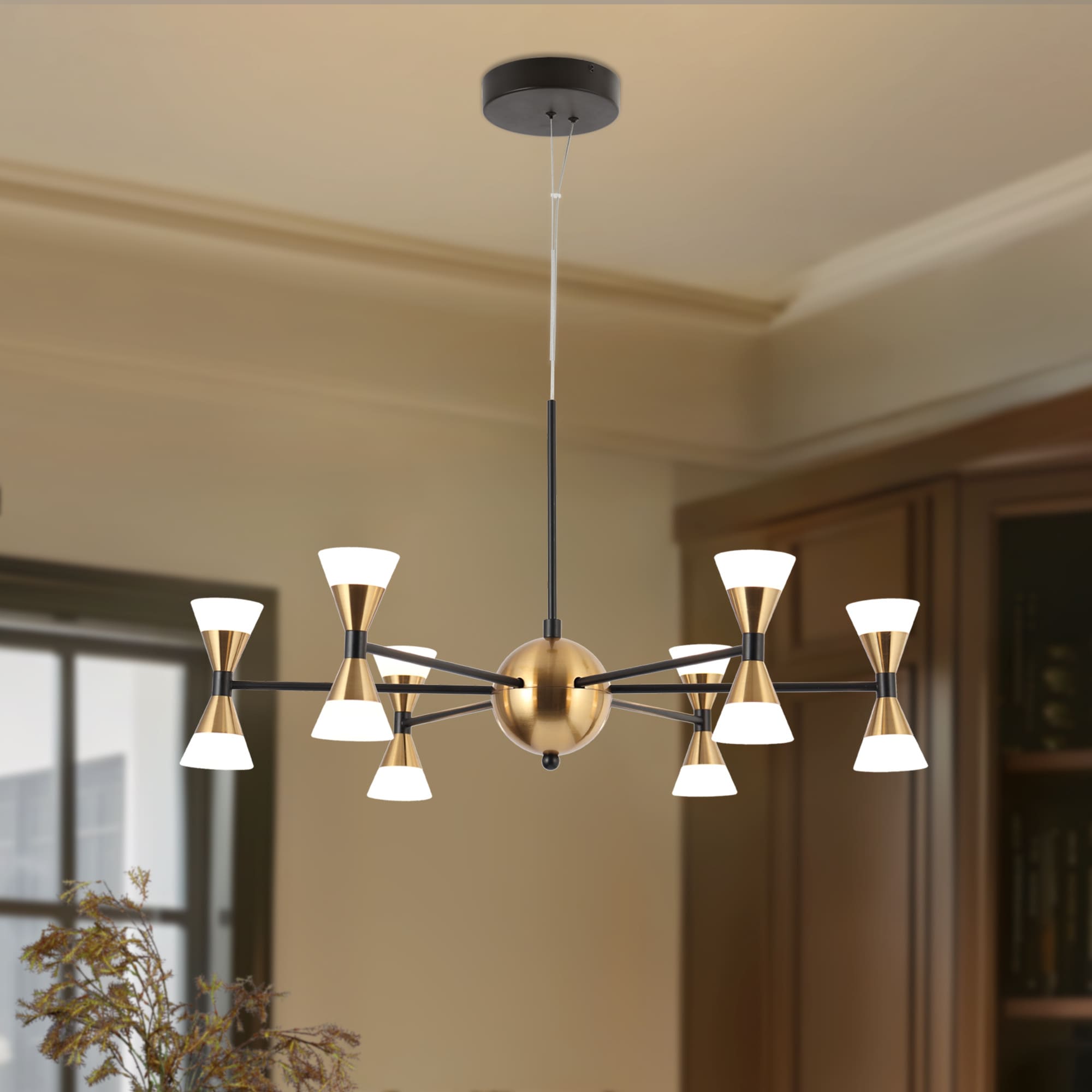 ZEVNI Transitional 12 -Light Polished Brass LED Acrylic Metal Chandelier