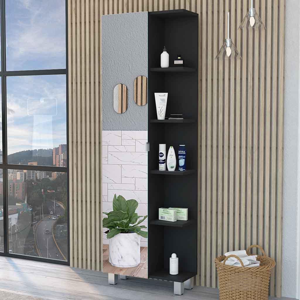 ZAKLOOP Los 8.58x62.2x20.15 Black Composite Freestanding Linen Cabinet