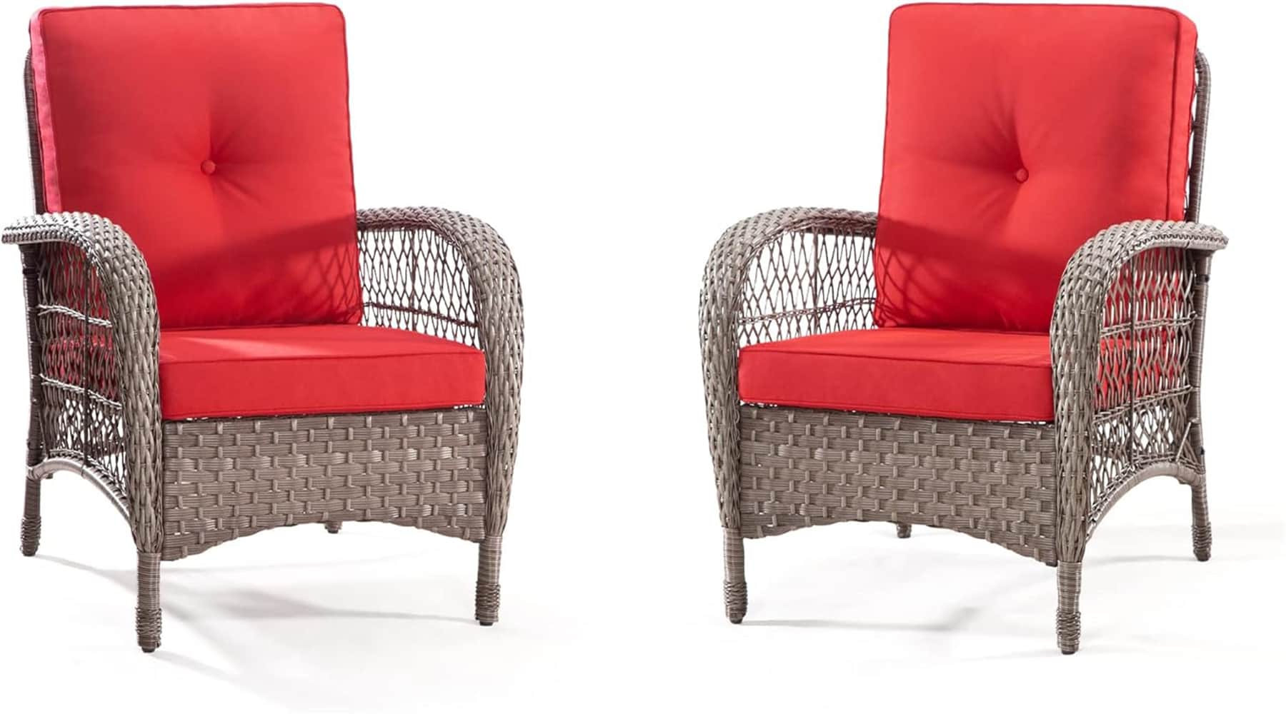 Red Cushioned Gray Wicker Outdoor Dining Chairs Set of 2