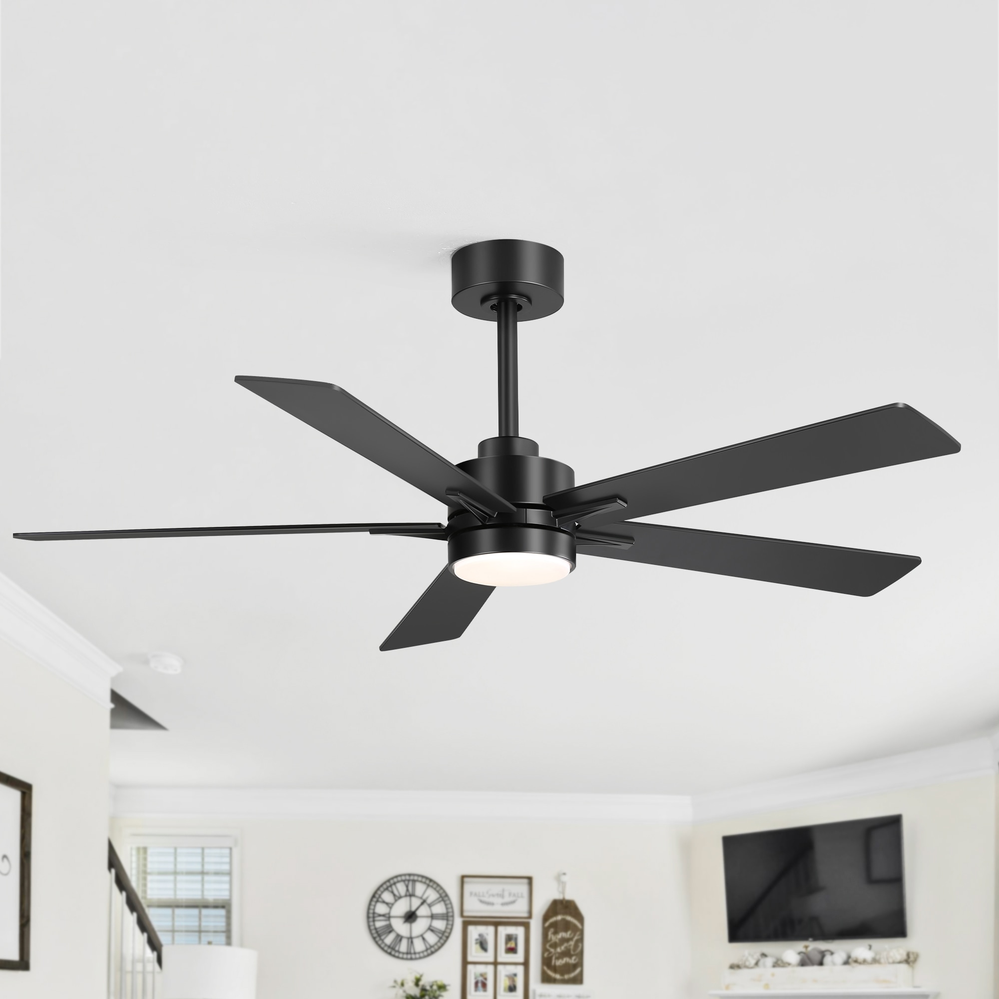 Breezary 24042-AB 52-in Color-Changing Integrated LED Matte Black with Matte Black Blades Ceiling Fan With Light - Remote Included ( 5 -Blade )