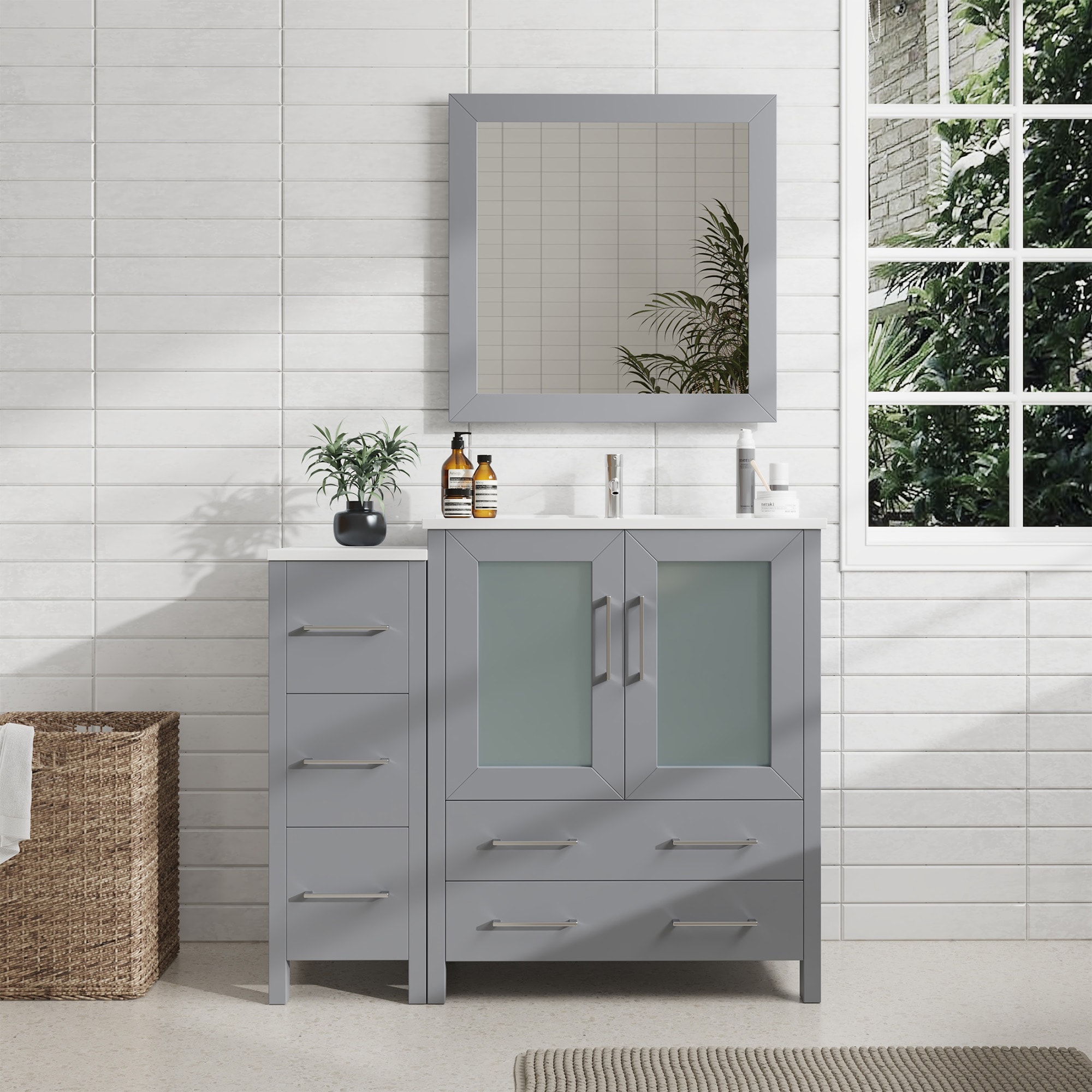 Vanity Art VA3030-42G Brescia 42-in Grey Undermount Single sink Bathroom Vanity with White Ceramic Top (Mirror Included)