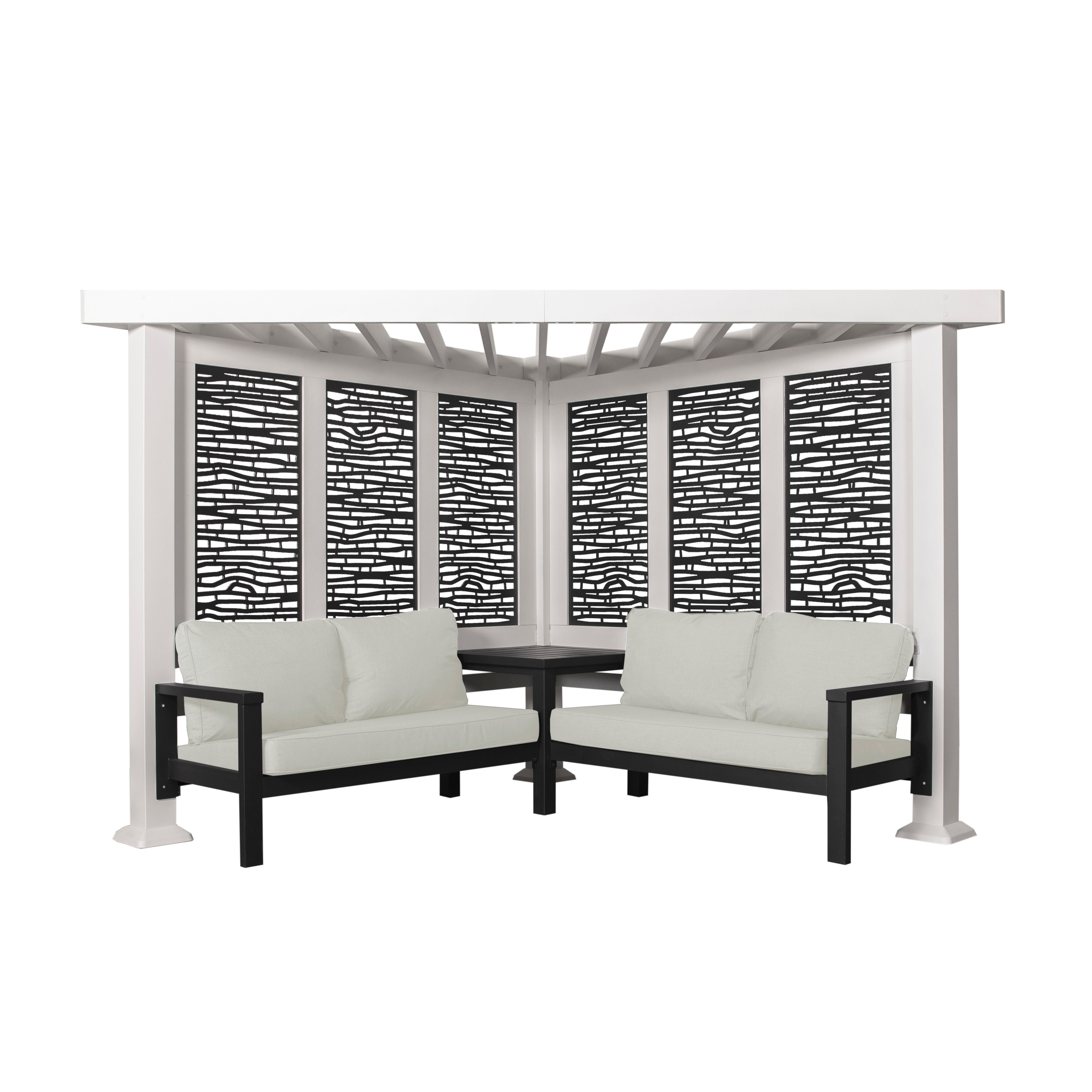 Ridgedale White Steel Cabana Pergola with Pumice Cushioned Seating