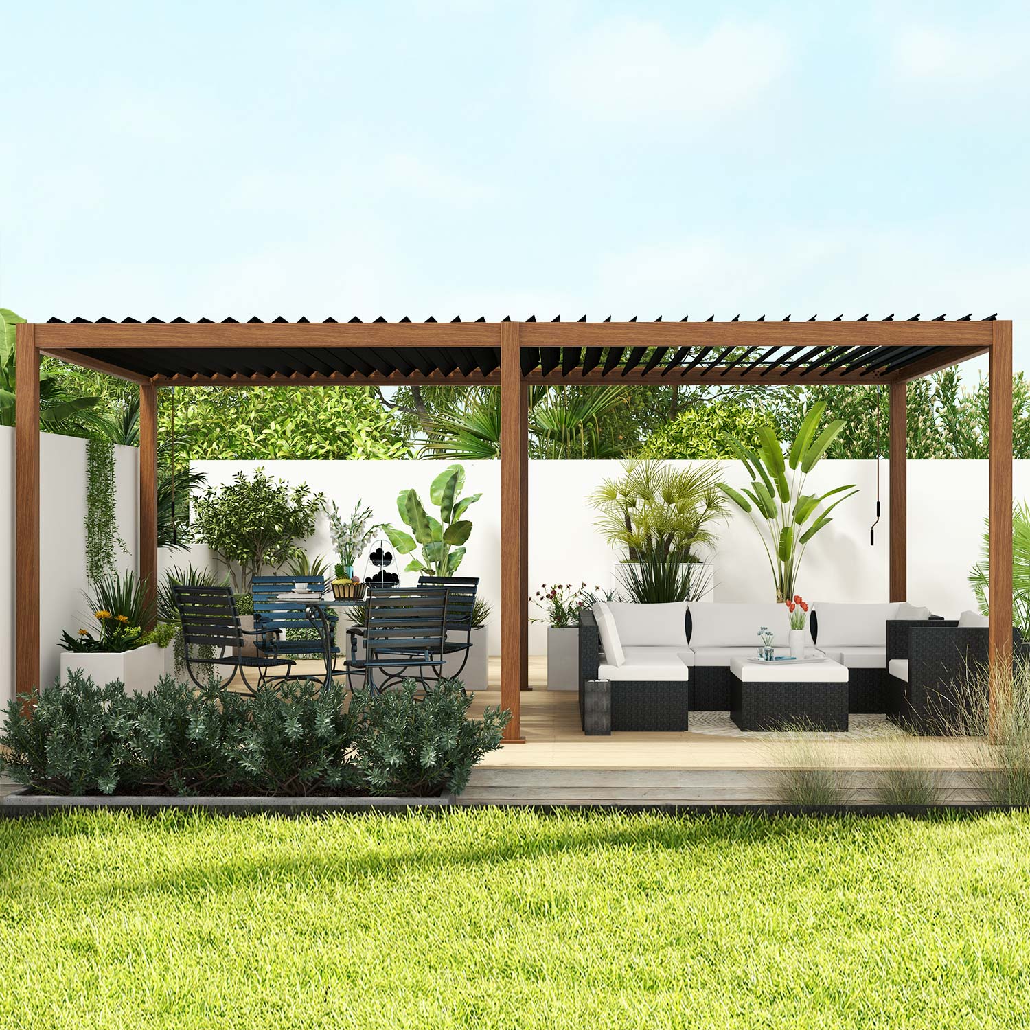 Mirador USSRPG1300138 Modern 10-ft W x 20-ft L x 8-ft 8-in H Takasho Metal Freestanding Pergola with Canopy