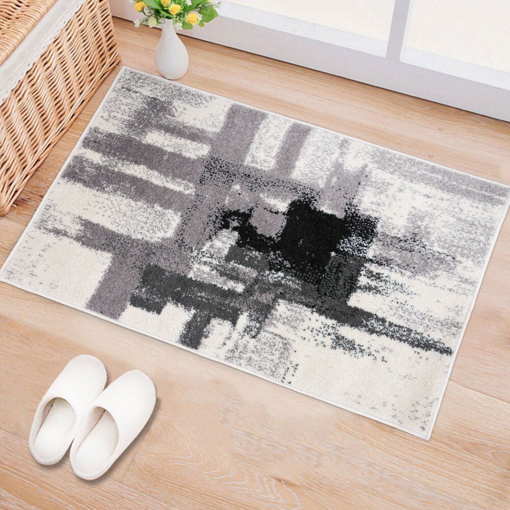 Elegant Abstract Black Synthetic Rug 26" x 3" Easy Care