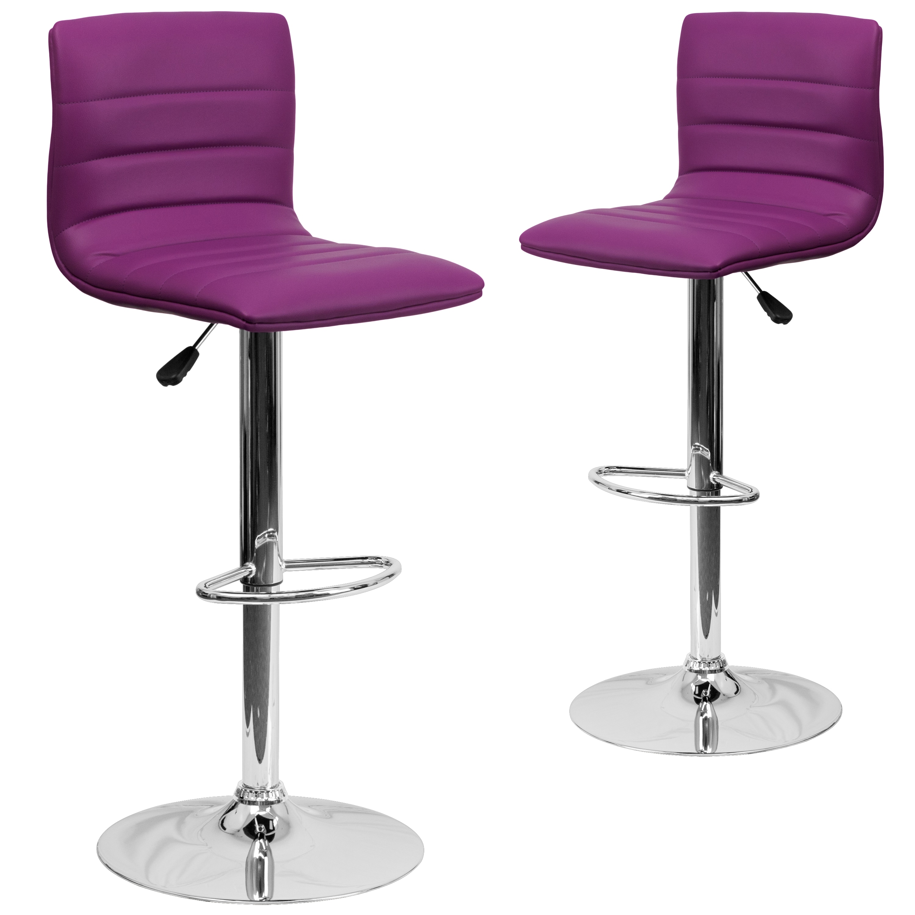Flash Furniture 847254071673 Set of 2 Purple 33-in H Adjustable height Upholstered Swivel Metal Bar Stool Back
