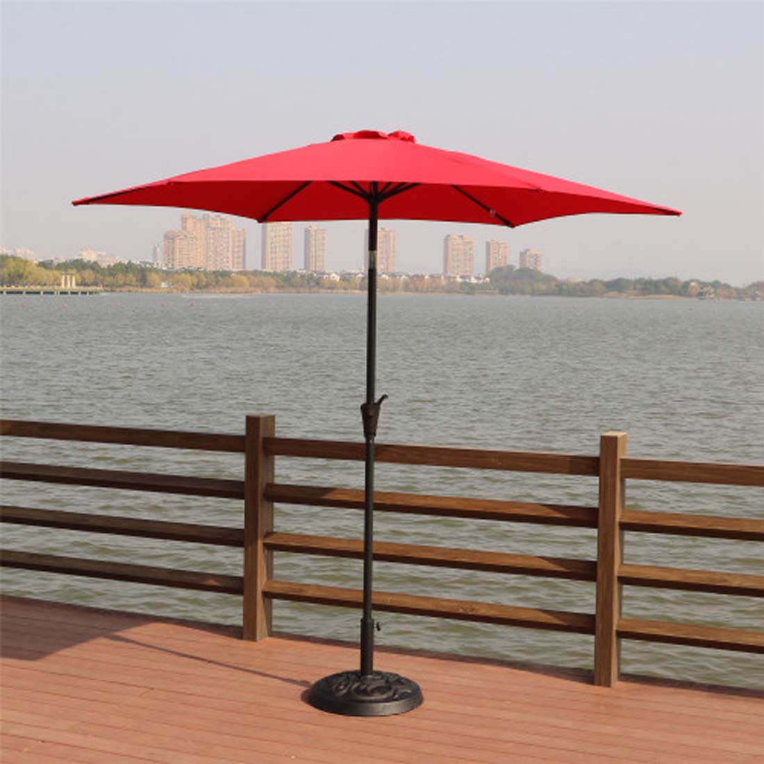 Damerin PUQ6106 8.858-Feet Aluminum Red Market Patio Umbrella with Base