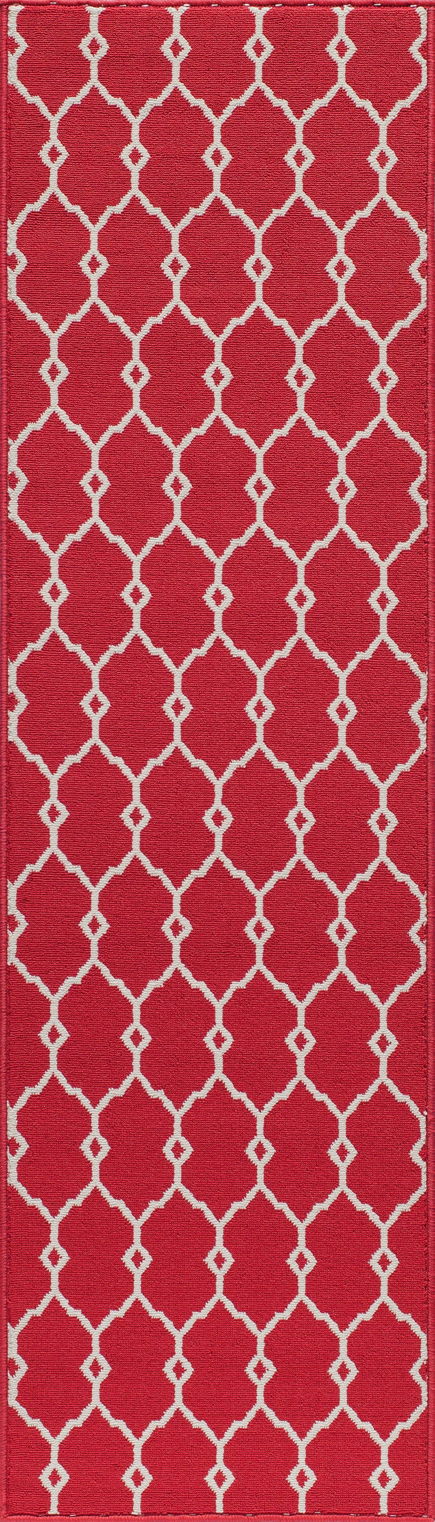 Momeni BAJA0BAJ-2RED2376 Baja 2 x 7 (ft) Polypropylene Red Rectangular Indoor/Outdoor Trellis Coastal Runner rug
