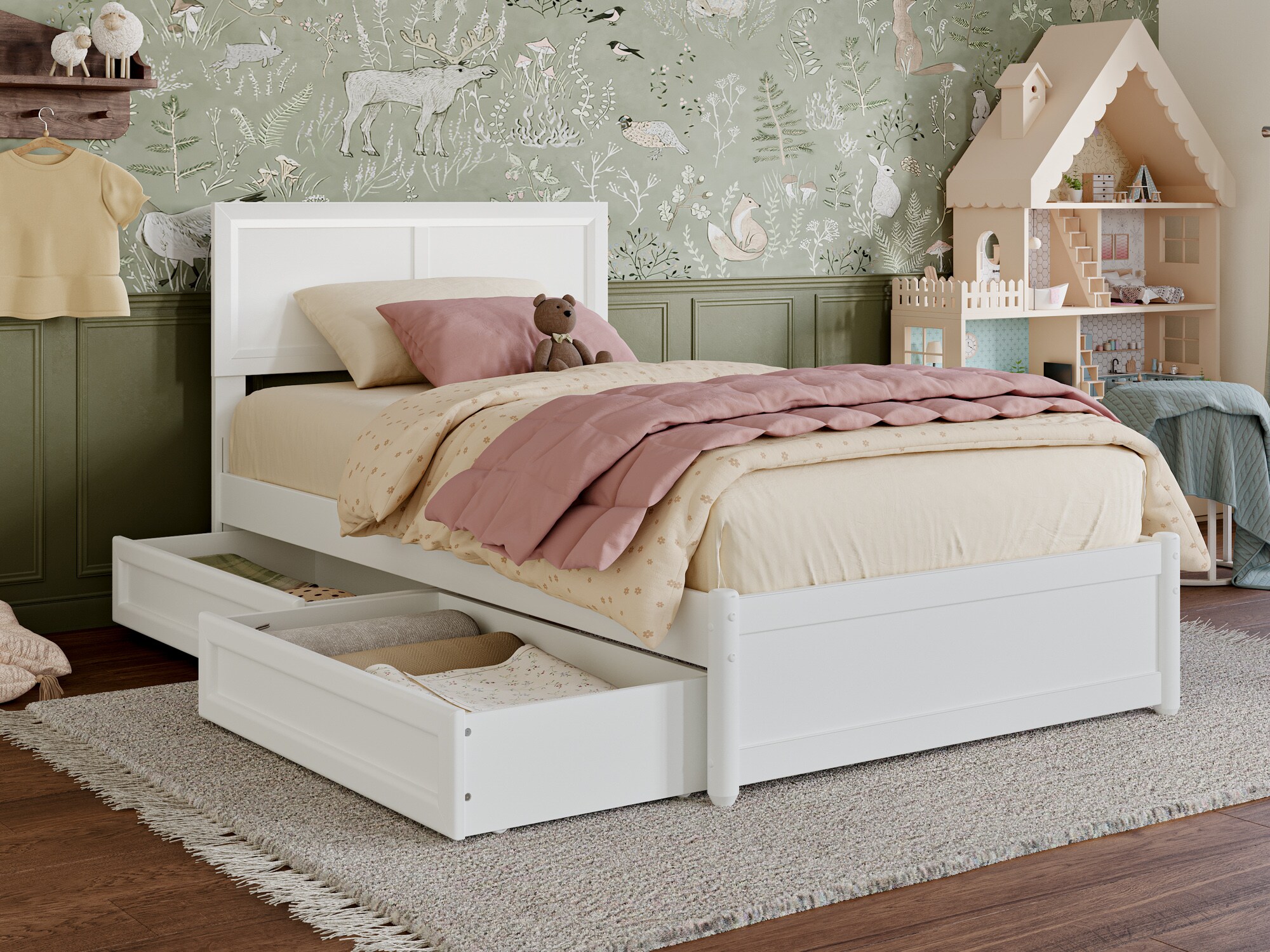 AFI AR8487122 Lylah White Twin Wood Platform Bed with Storage