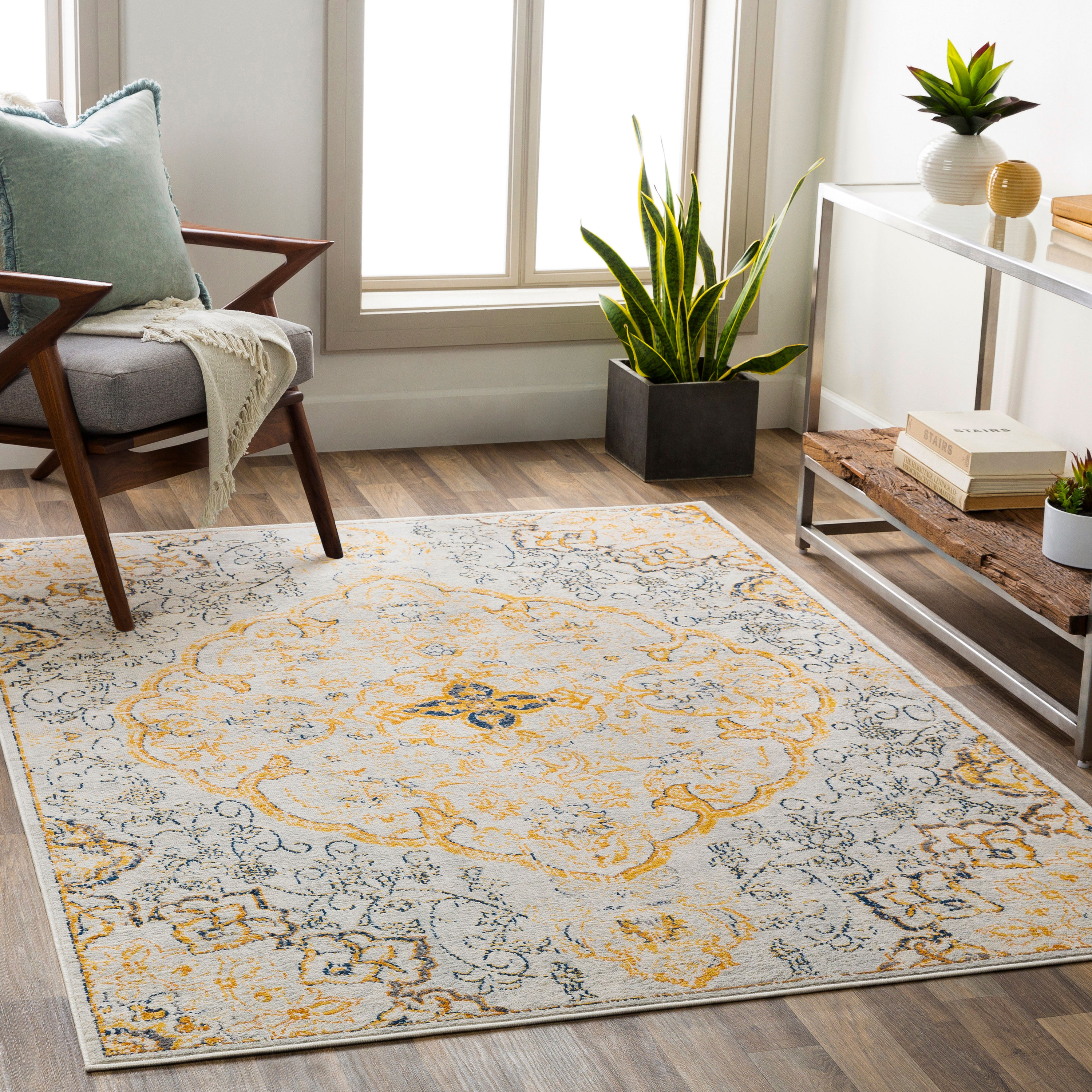 Livabliss FSA2325-679 Floransa 7 x 9 (ft) Polypropylene Yellow Rectangular Indoor Medallion Oriental Area rug