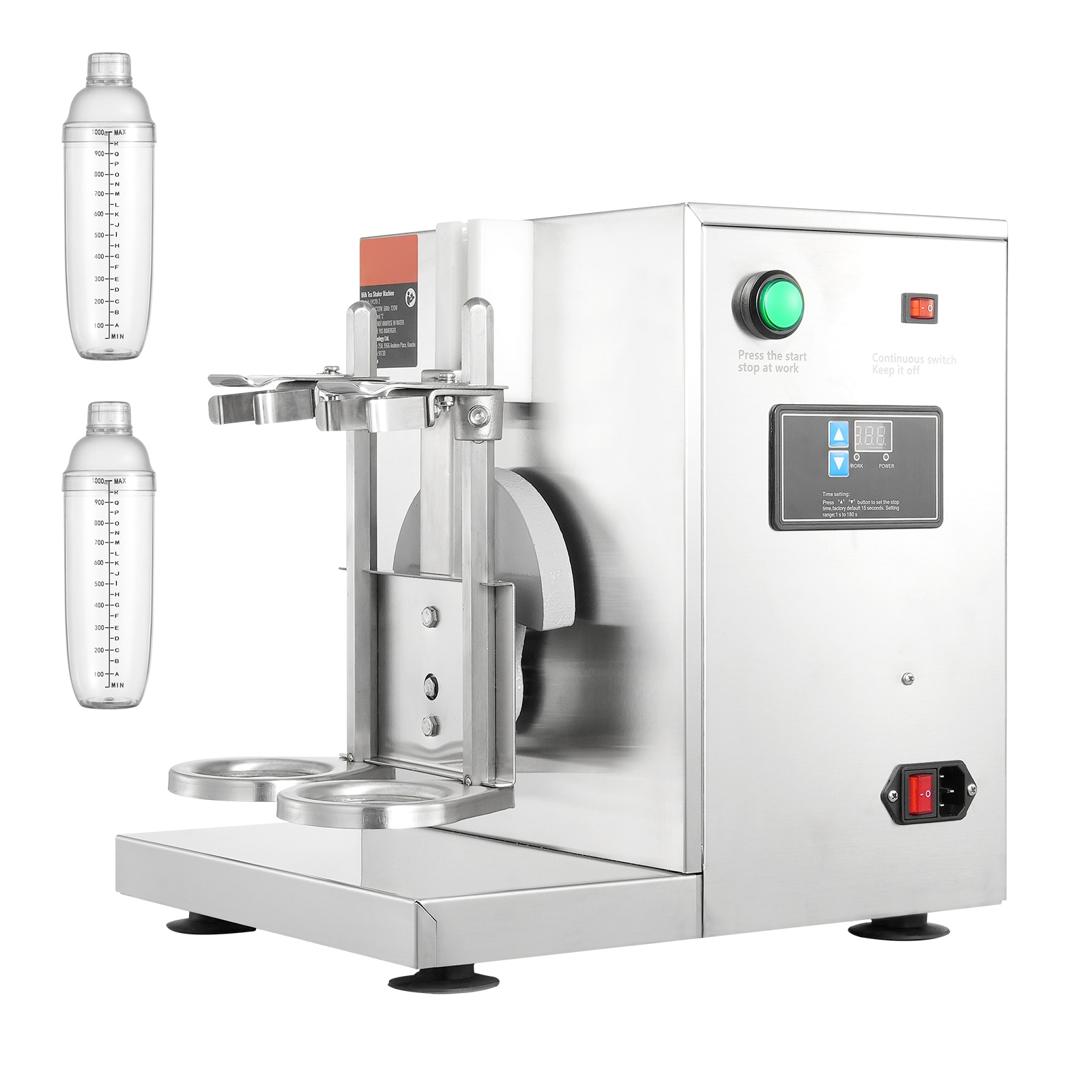 VEVOR SCSBNCYYJ35003840V1 Milkshake Maker Machine 120W Commercial Milk Tea Shaker Machine Double Head Milk Shake Mixer Machine 0-180s Adjustable Milkshake Blender with 1 L PC Cup for Milk Tea Store