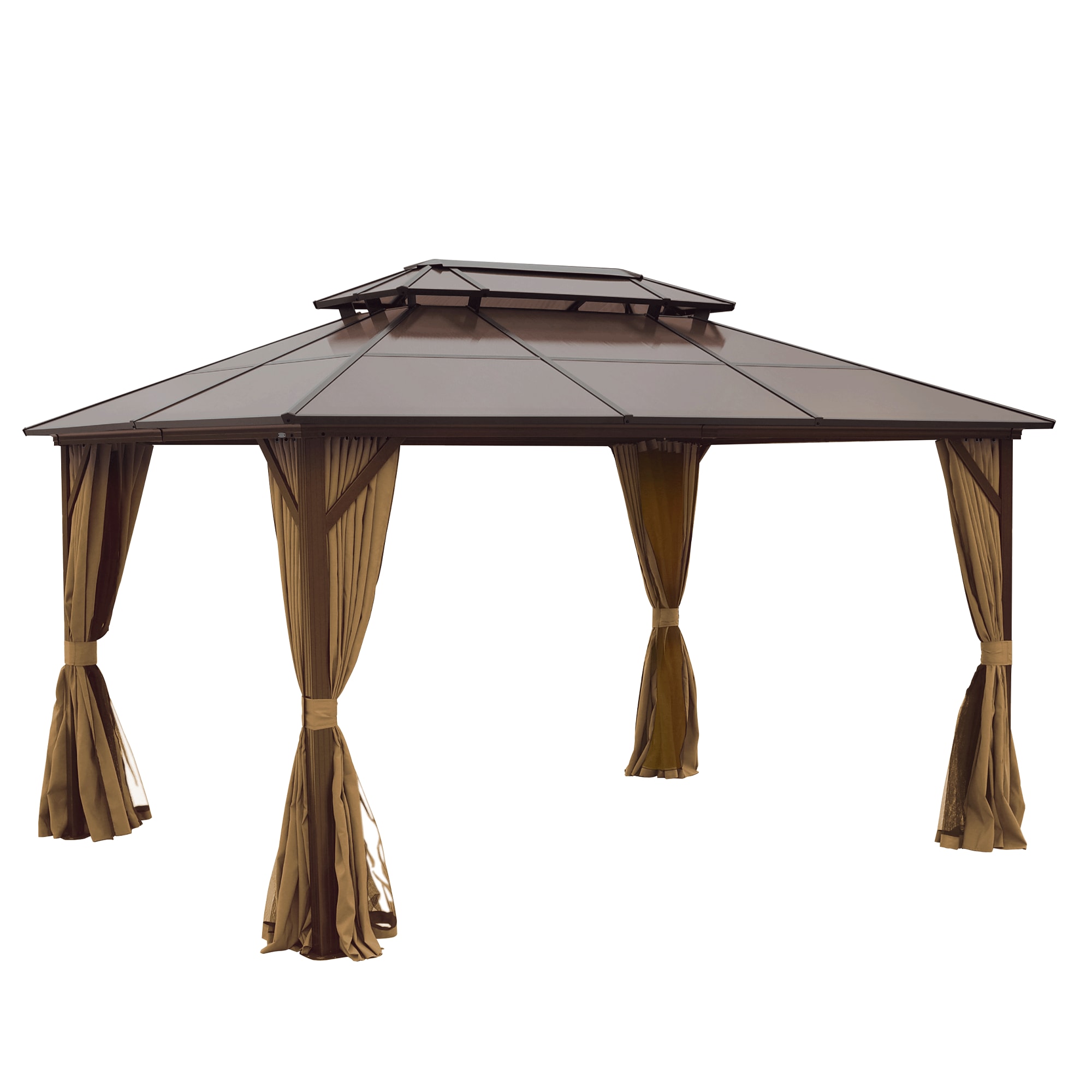 Kahomvis ZHIJIE-QP109-002 13-ft x 10-ft 10X13ft Patio Gazebo Brown with Hardtop Roof (Screen Included)