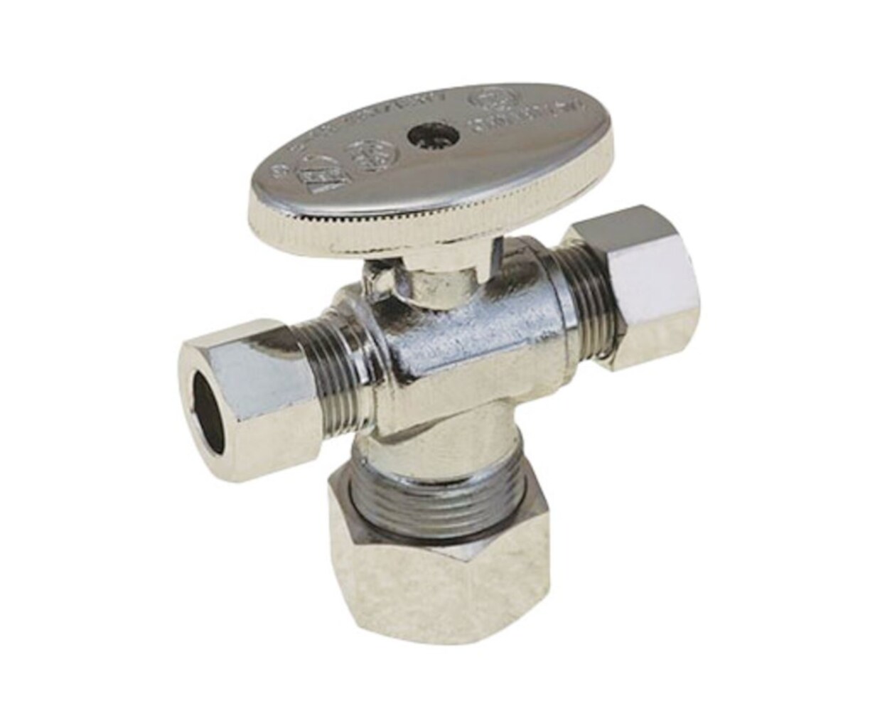  734413 5/8-in Compression x 3/8-in Compression Brass Quarter turn Stop 3-way valve