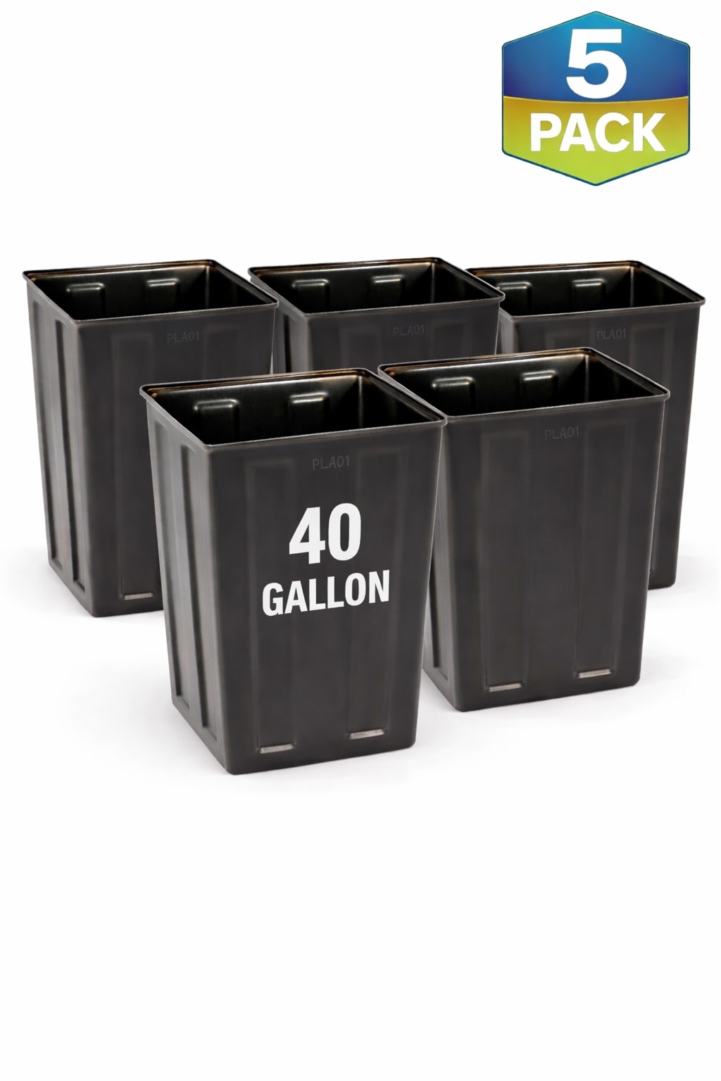 Alpine Industries 5-Pack 40 Gallon Rigid Plastic Waterproof Square Trash Can Insert Liner for Indoor and Outdoor Trash Can