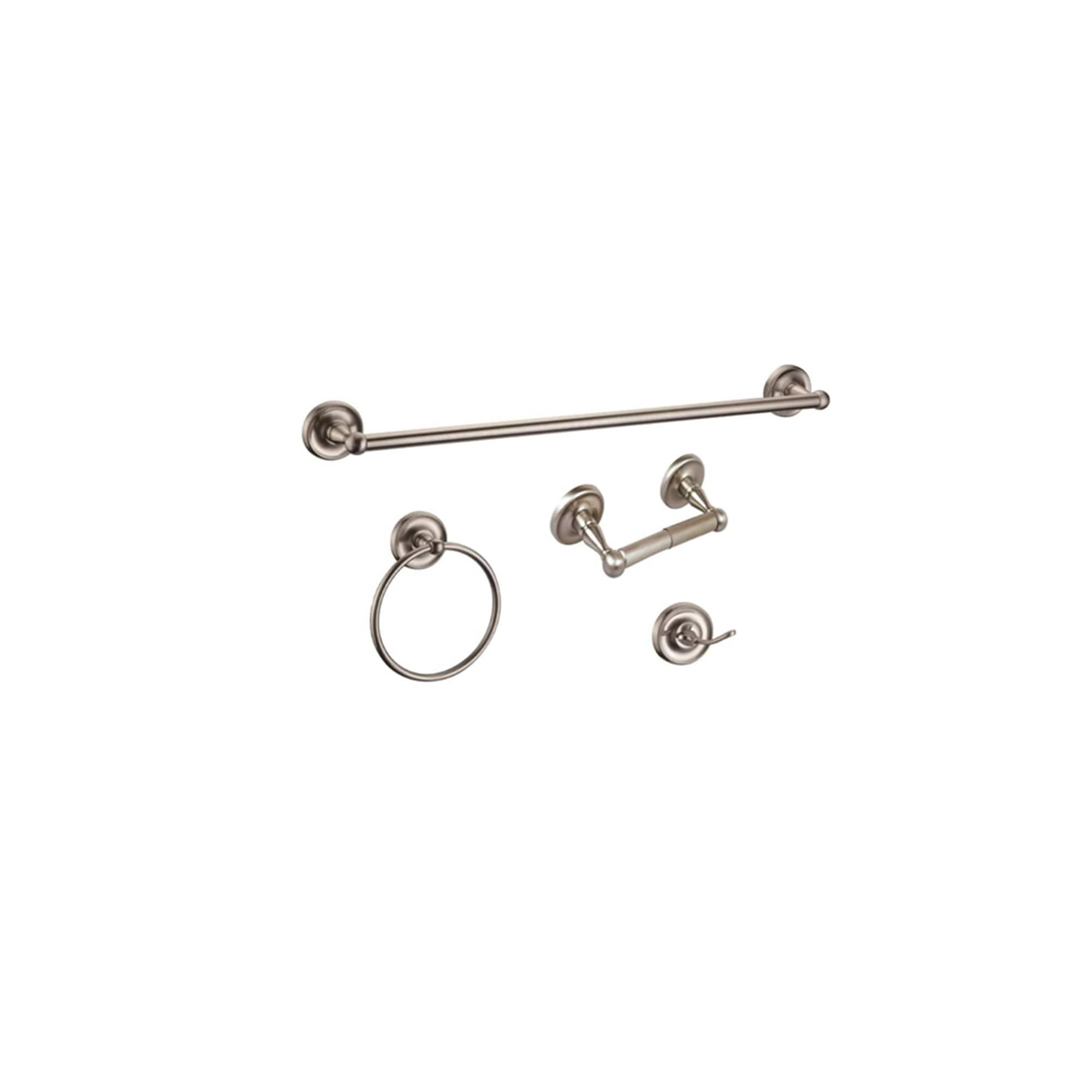 androme AD191M1BN4 Brushed Nickel Decorative Bathroom Hardware Set Towel Bar, Toilet Paper Holder, Towel Ring ,Robe Hook Included