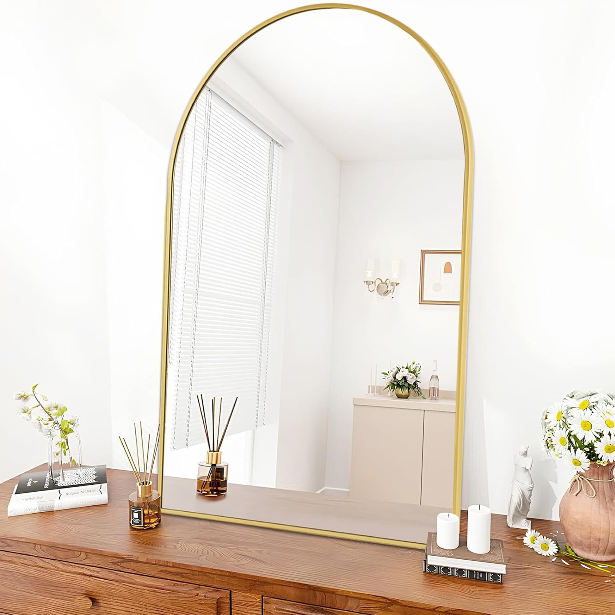 Gaierptone CRXQQUIVBJX 24-in W x 36.0-in H Arch Gold Framed Floor Mirror