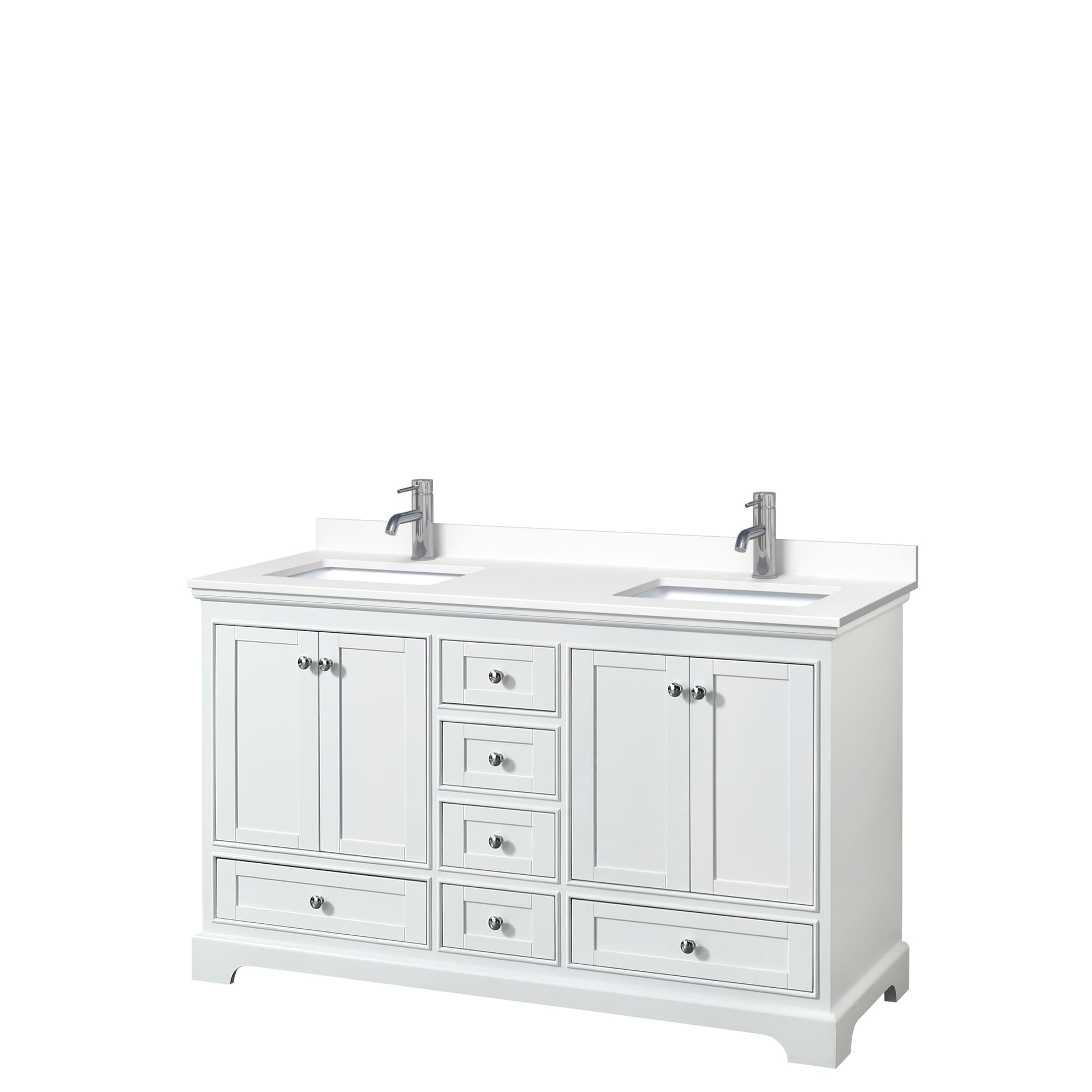 Wyndham Collection WCS202060DWHWCUNSMXX Deborah 60-in White with Polished Chrome Trim Undermount Double sink Bathroom Vanity with White Cultured Marble Cultured marble Top