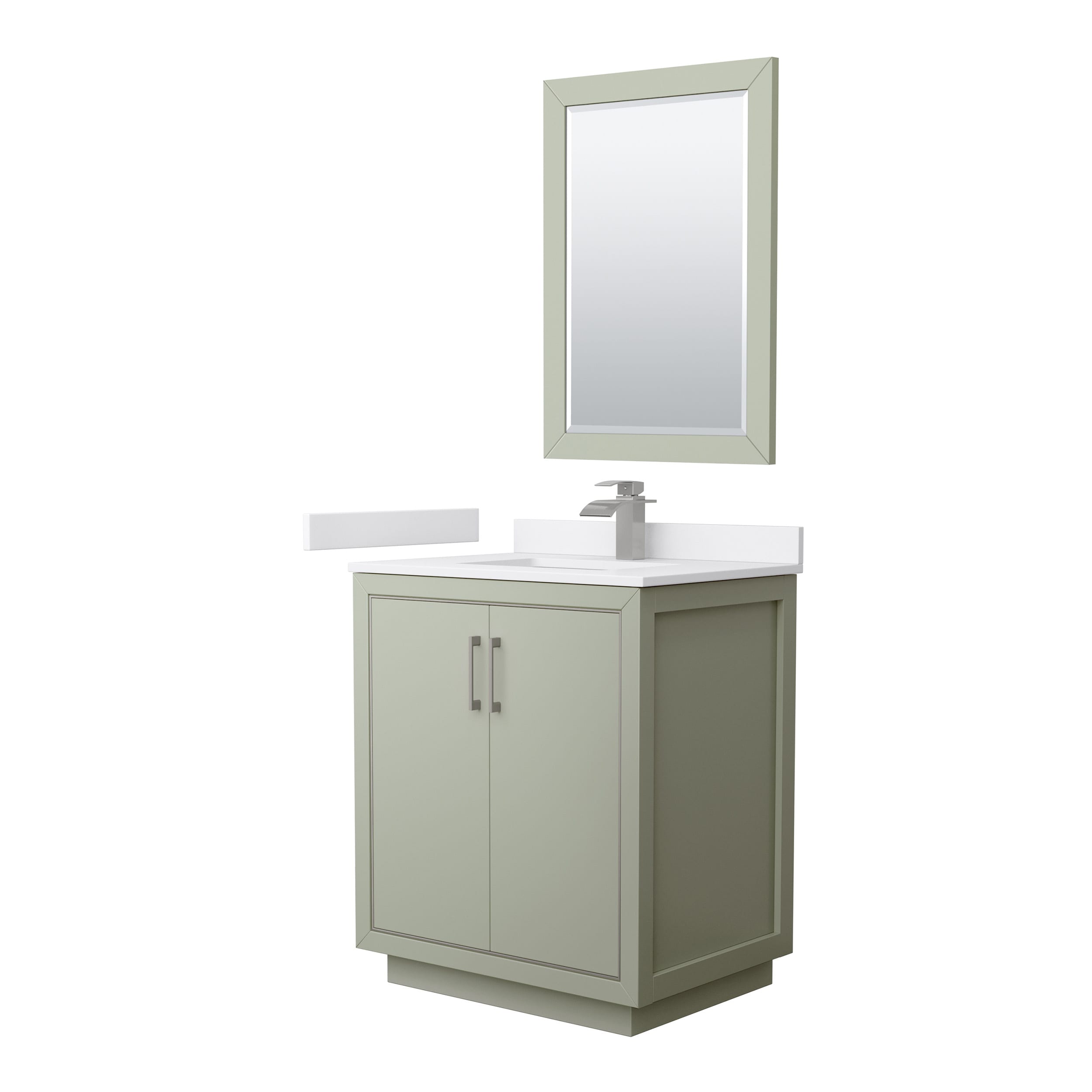 Wyndham Collection WCF111130SLGWCUNSM24 Icon 30-in Light Green with Brushed Nickel Trim Undermount Single Sink Bathroom Vanity with White Cultured Marble Top (Mirror Included)