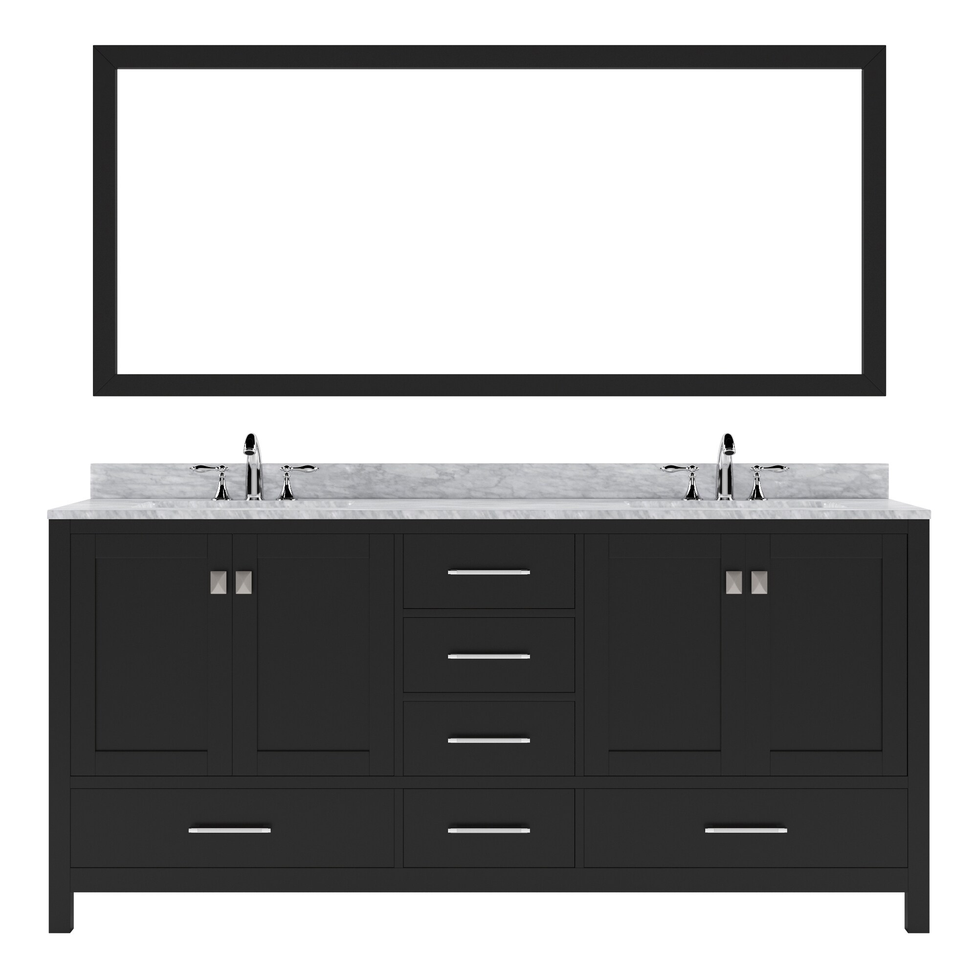 Virtu USA GD-50072-WMSQ-ES-002 Caroline Avenue 72-in Espresso Undermount Double Sink Bathroom Vanity with Italian Carrara White Marble Top (Mirror and Faucet Included)