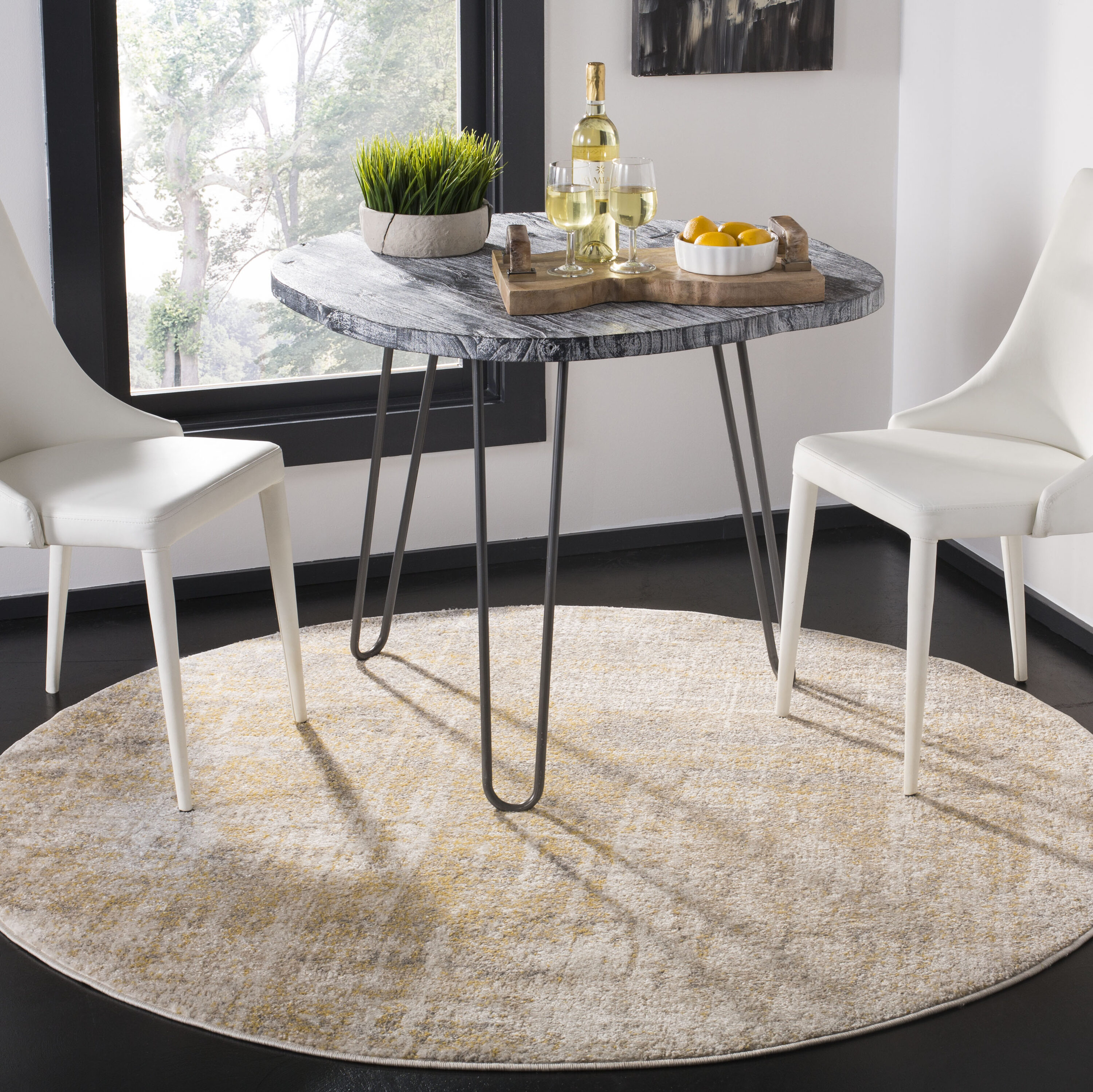 Safavieh ADR207A-4R Adirondack Sansa 4 x 4 (ft) Loomed Polypropylene Creme/Gold Round Indoor Distressed/Overdyed Bohemian/Eclectic Area rug
