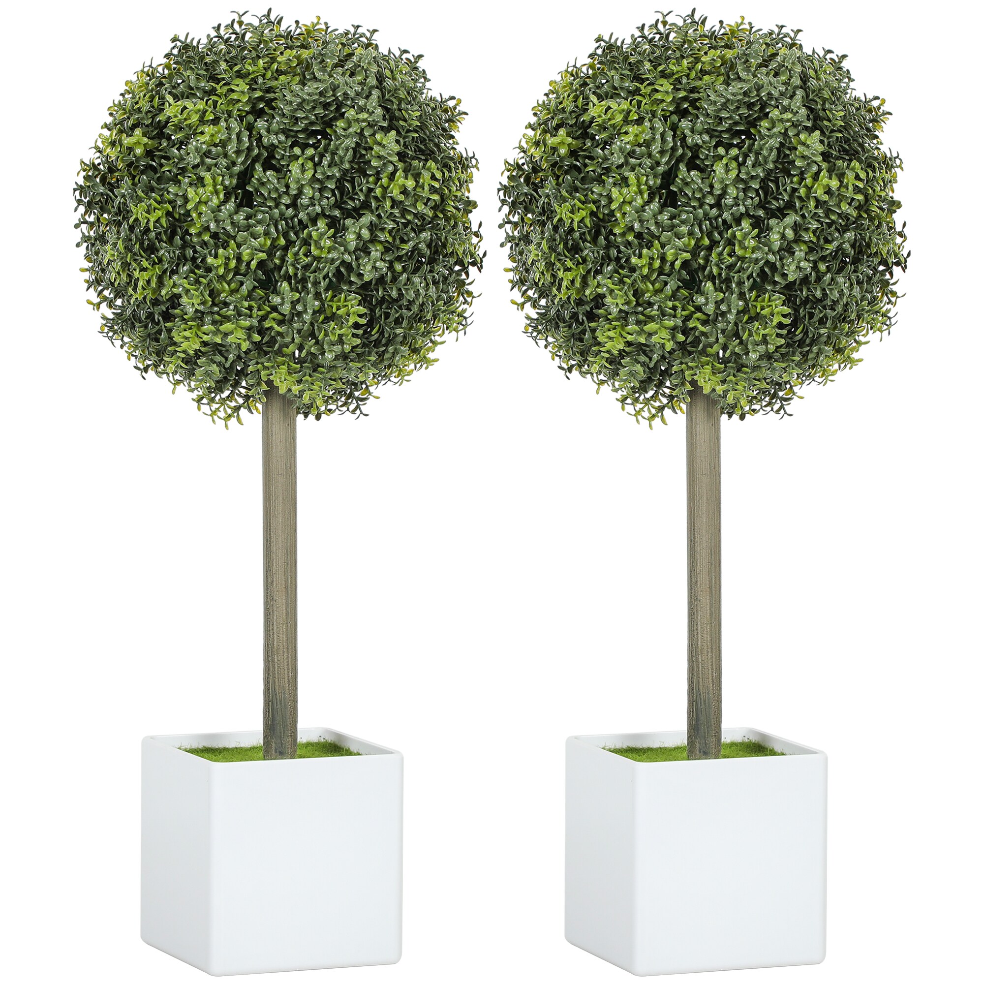 HomCom  Lifelike Artificial Plants Set of 2 1.5FT Fake Boxwood Topiary Balls with 114 PE Leaves Potted Faux Trees