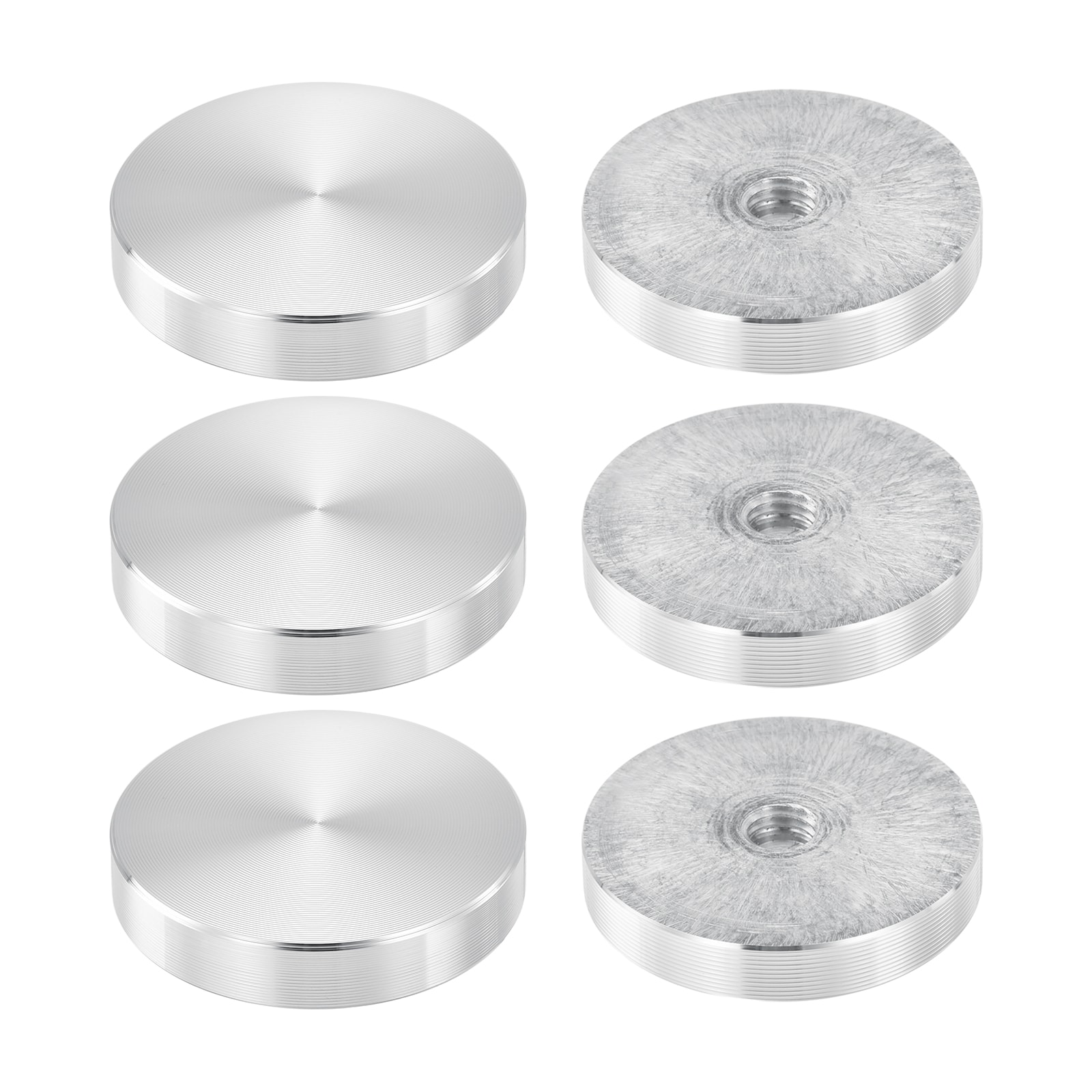 Unique Bargains M8 Thread 40mm Diameter Round Shape Aluminum Disc Hardware 6pcs Aluminum Circle Disc Glass Top Adapter for Glass Table Silver #S26042900UX1848