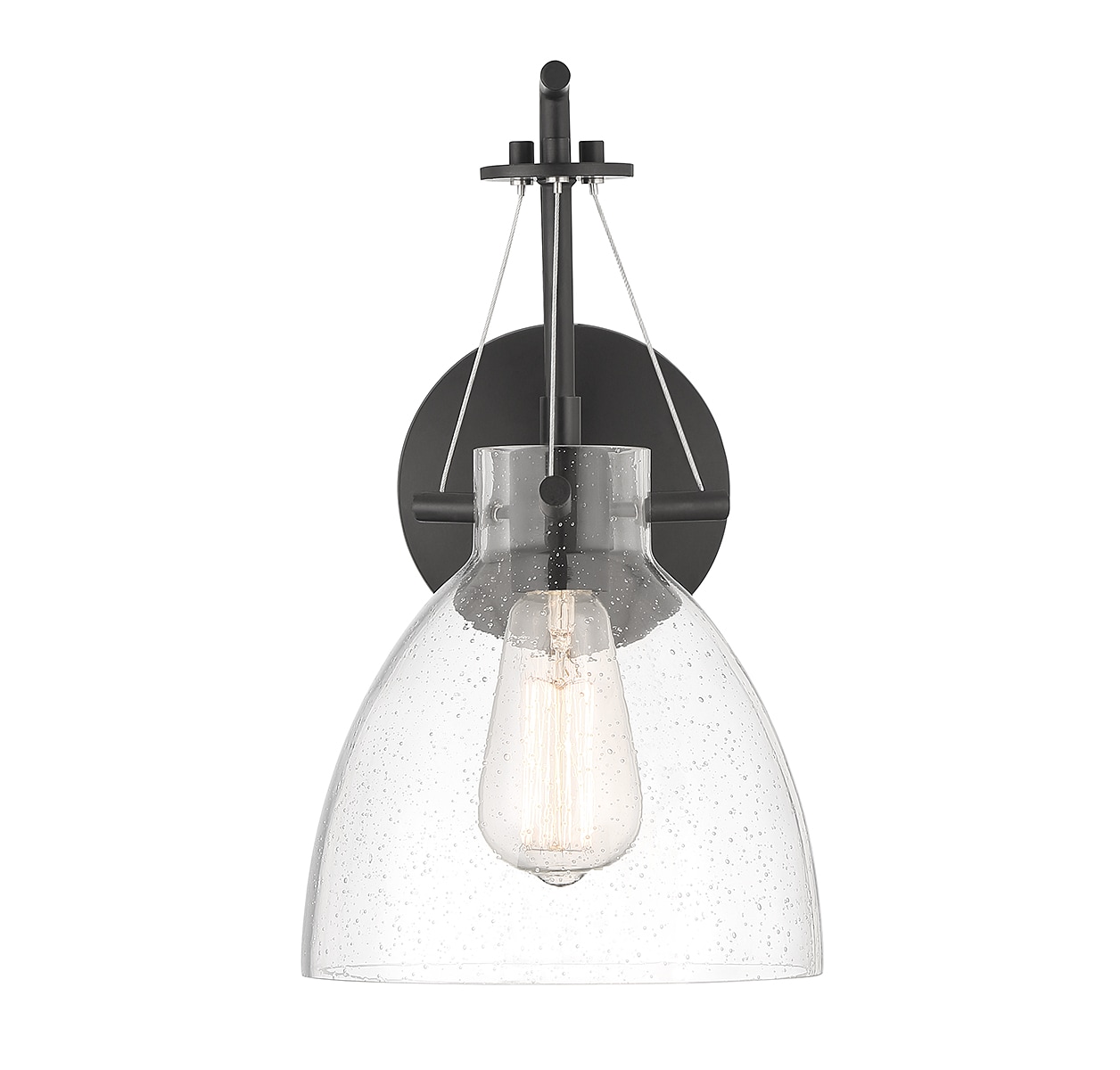 Matte Black Outdoor Wall Sconce with Clear Seeded Glass Shade